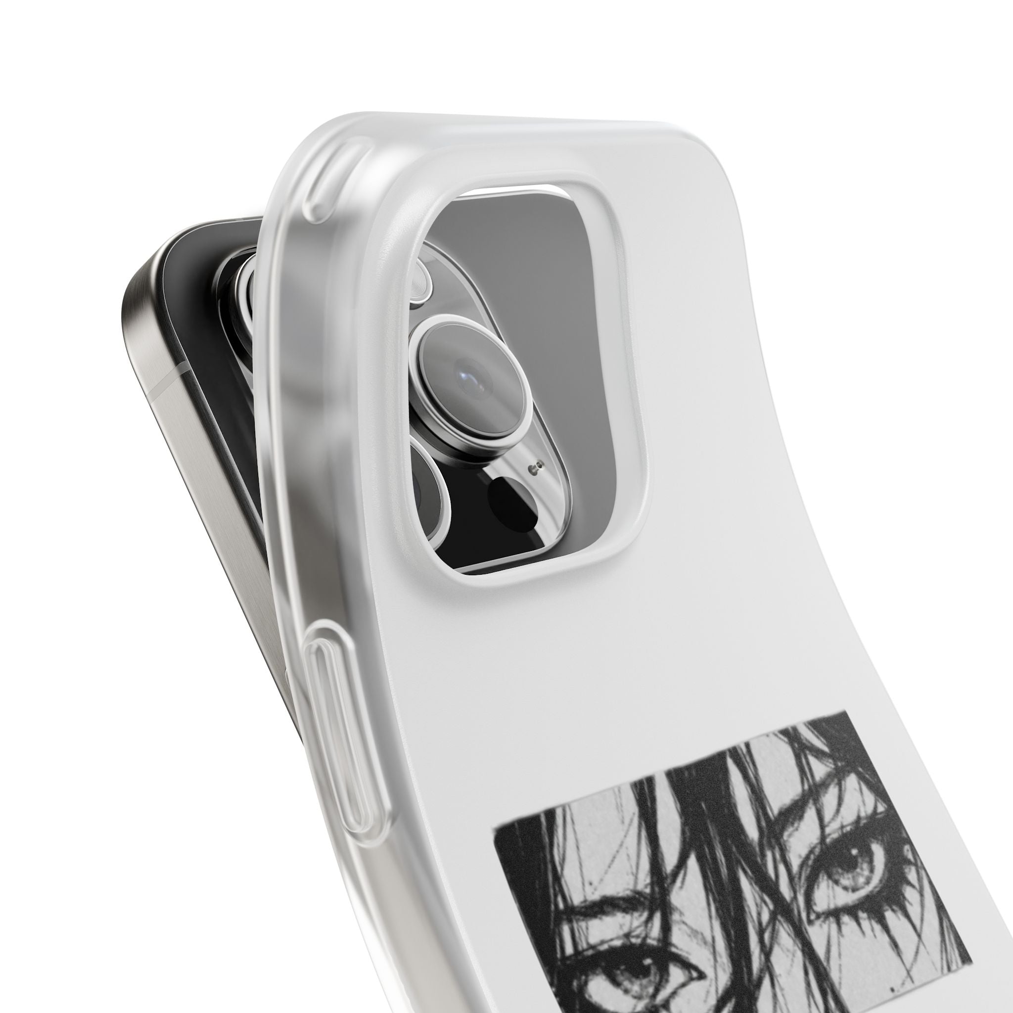 Anime Eyes Illustration Phone Case - Moody Black & White Flexi Case