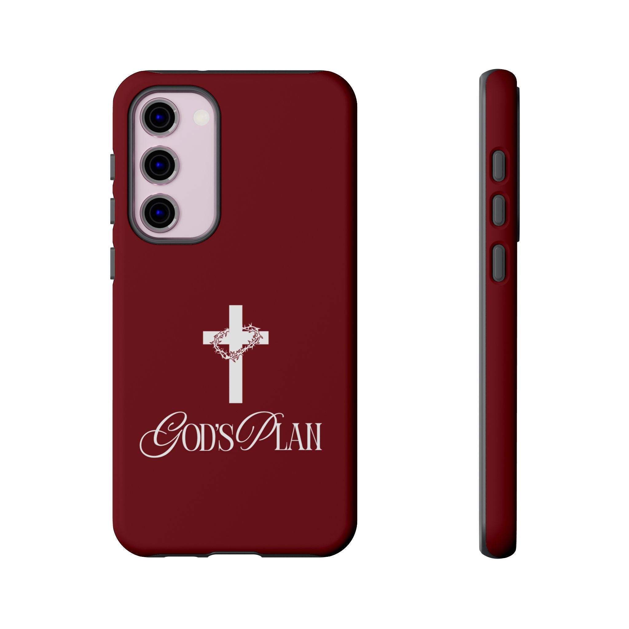 God's Plan — Christian Tough Phone Case | Cross Faith Burgundy Cover