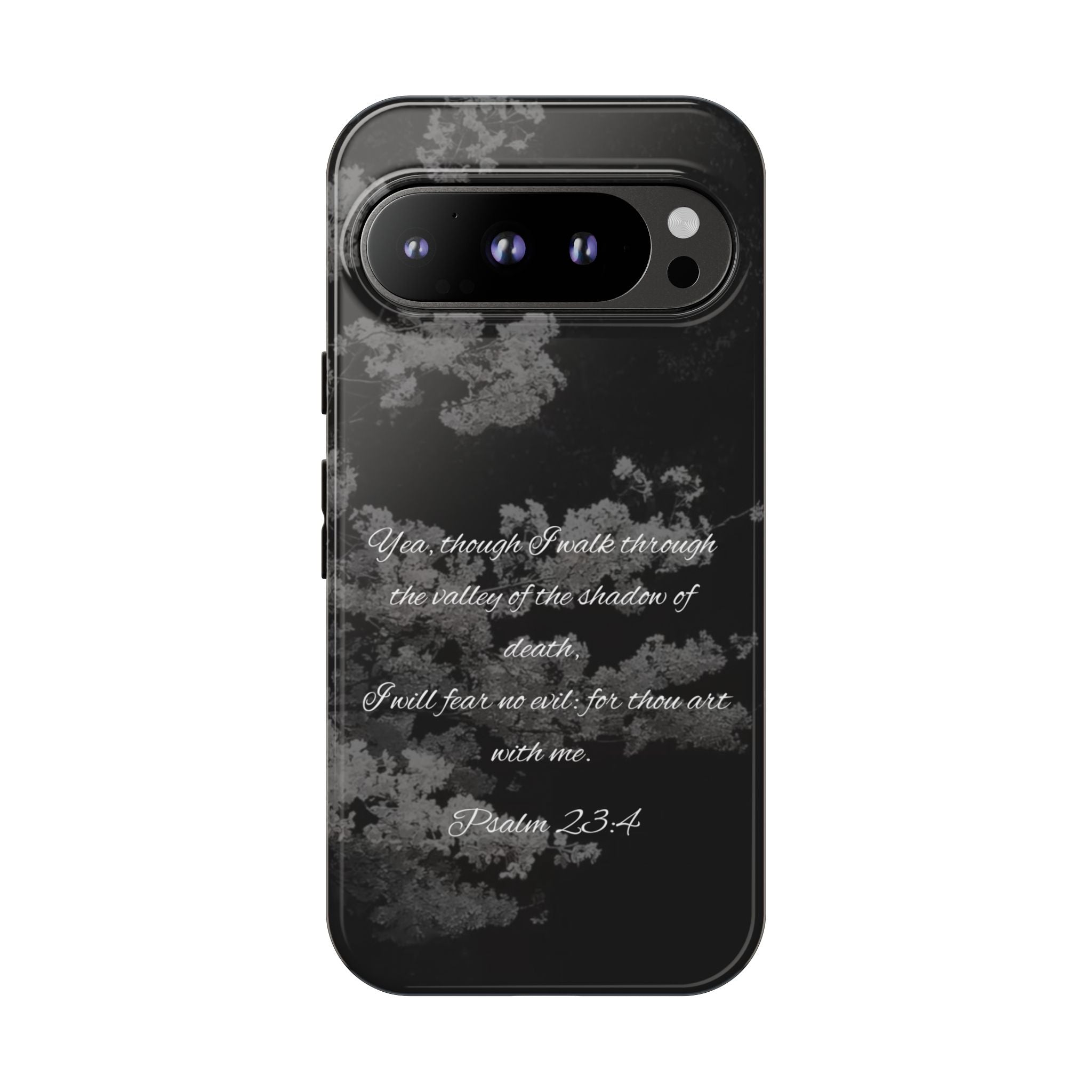 Bible Verse Phone Case — Psalm 23:4 Comfort Black Protective Cover