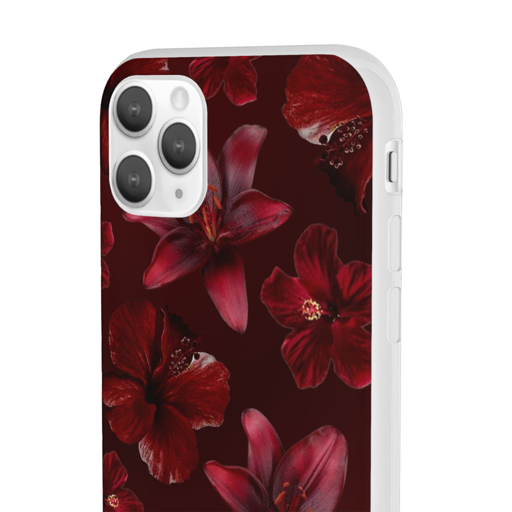 Red Floral Flexi Phone Case – Dark Burgundy Lily Pattern