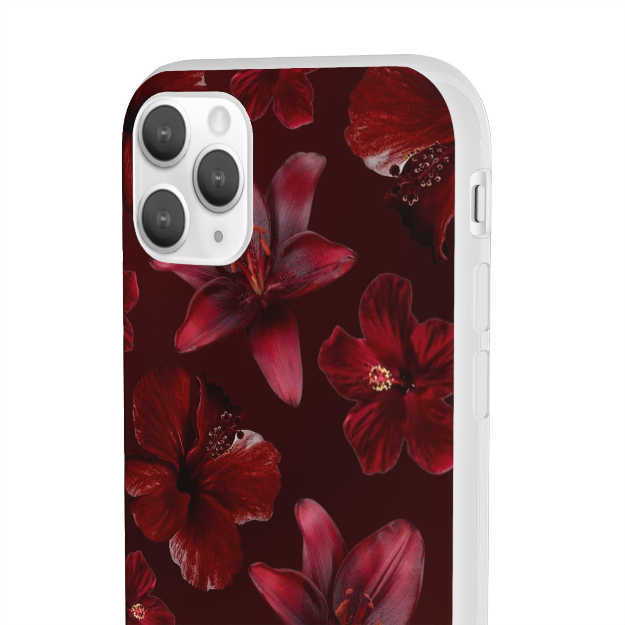 Red Floral Flexi Phone Case – Dark Burgundy Lily Pattern