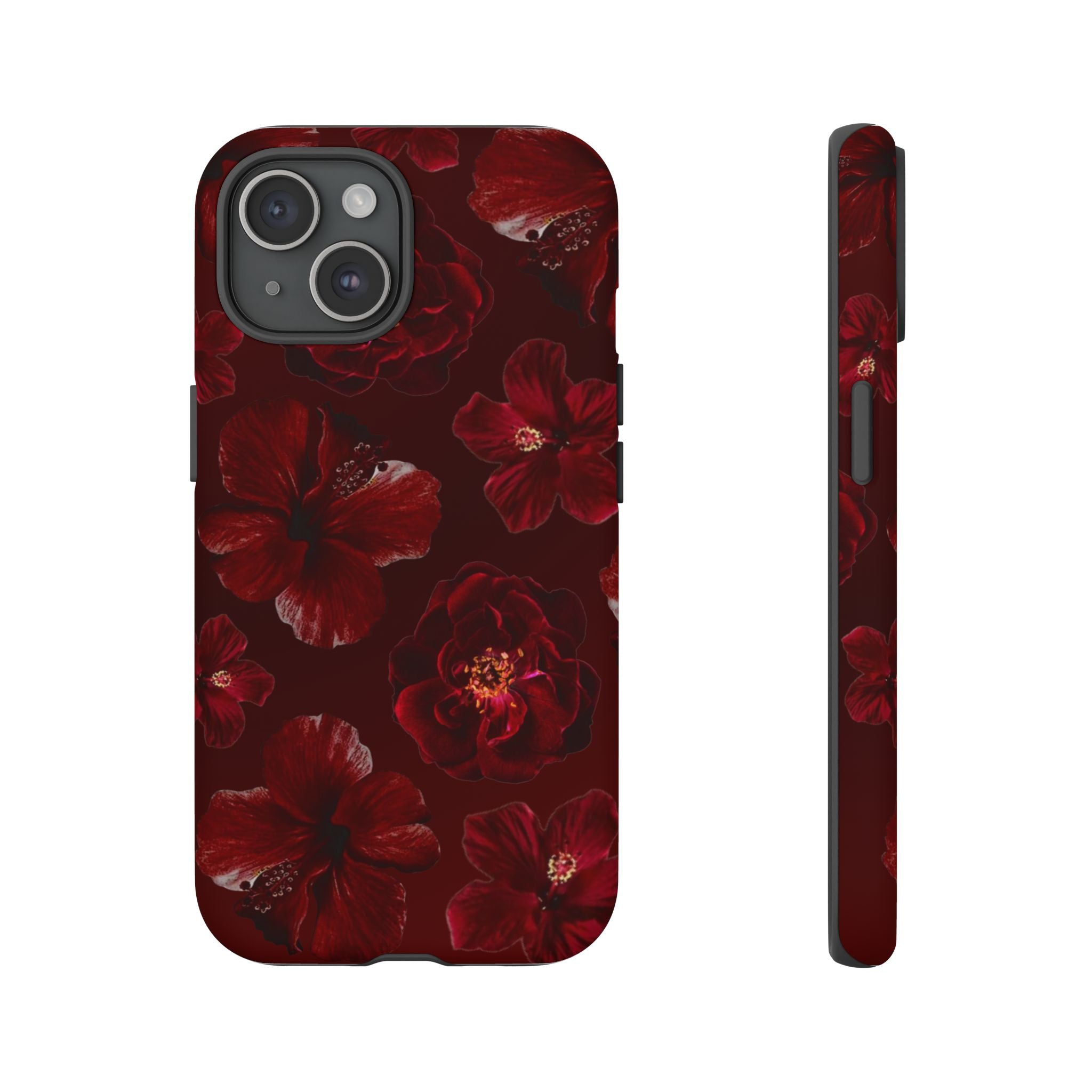 Dark Red Floral Phone Case – Protective Tough Case with Burgundy Roses