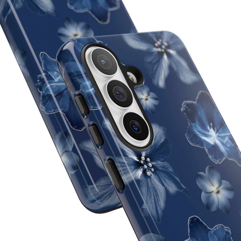 Navy Floral Tough Phone Case — Blue Bloom Protective Cover