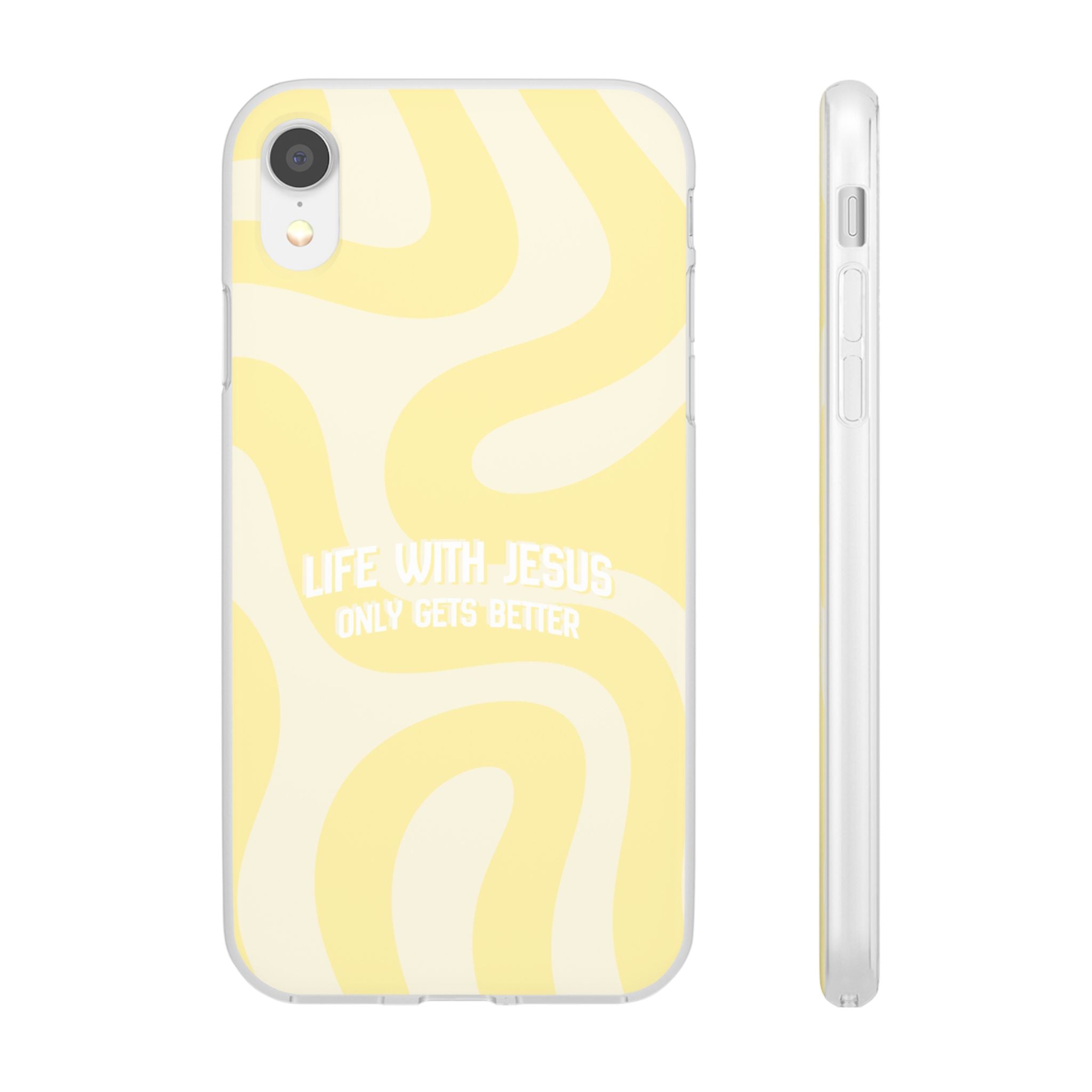 Christian Phone Case - "Life With Jesus Only Gets Better" Yellow Swirl Flexi Case