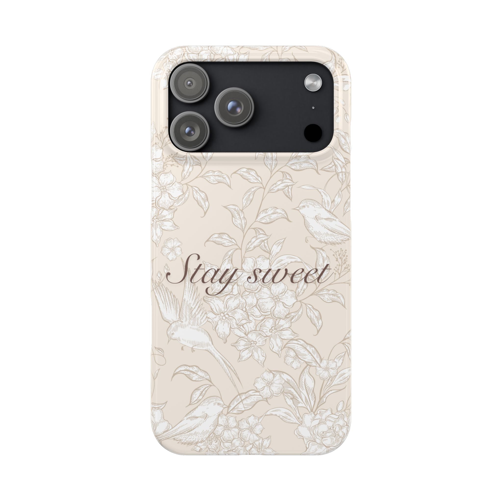 Stay Sweet Floral Slim Phone Case — Beige Bird & Blossom Protective Cover