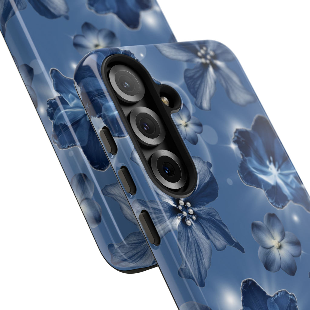 Blue Floral Tough Phone Case — Protective Blossom Design