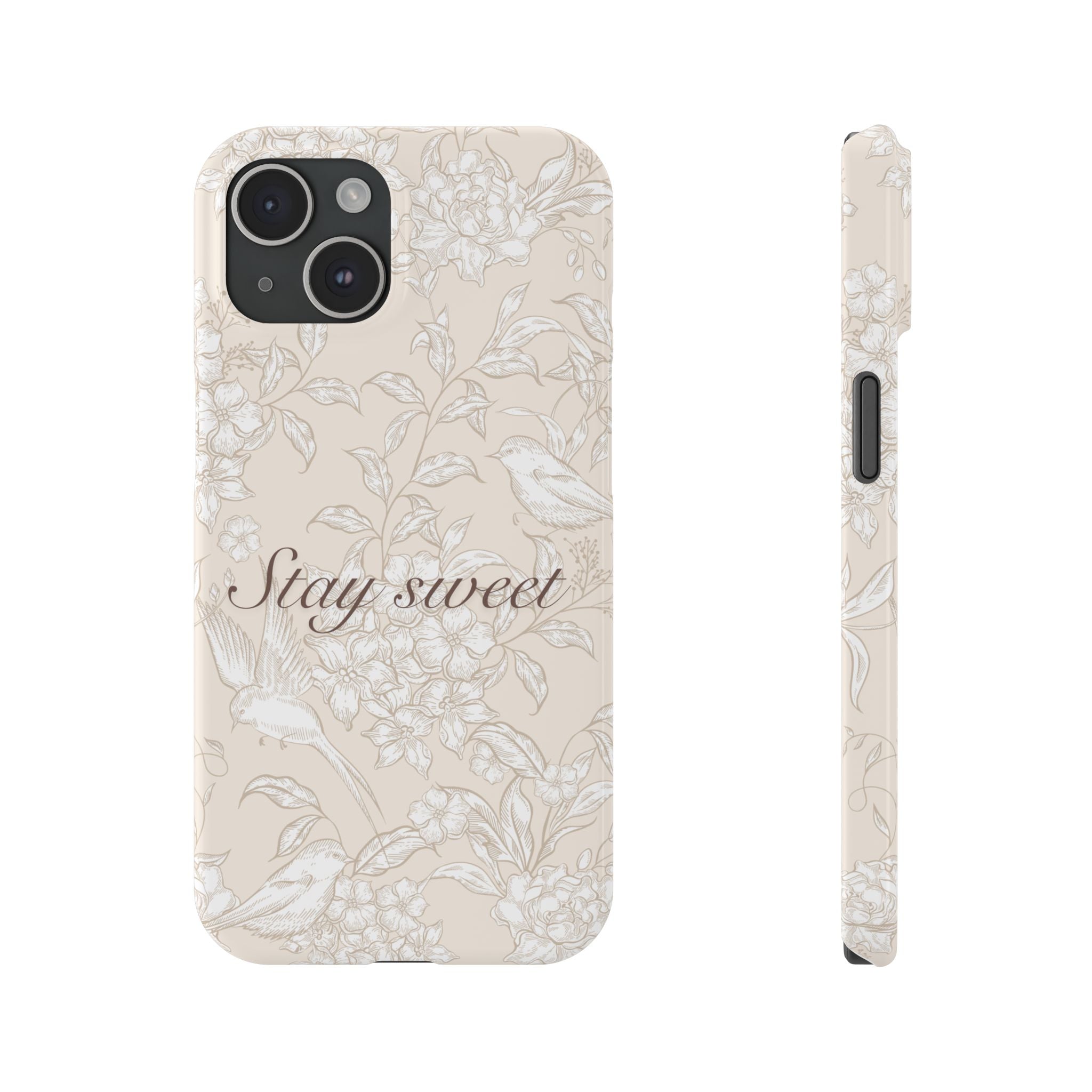 Stay Sweet Floral Slim Phone Case — Beige Bird & Blossom Protective Cover