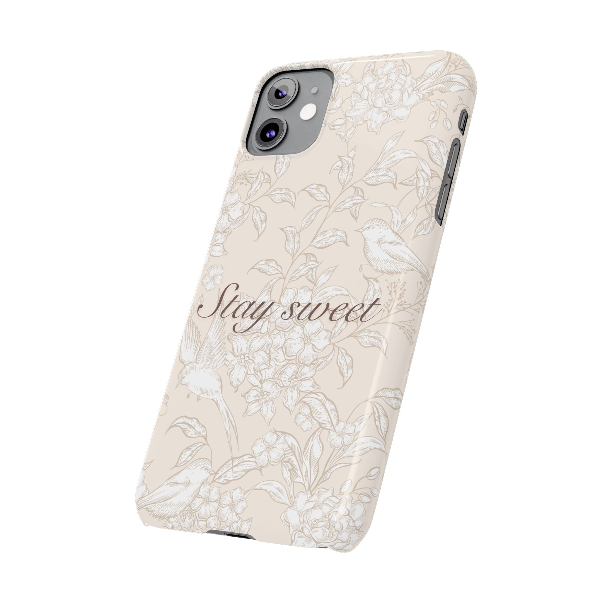 Stay Sweet Floral Slim Phone Case — Beige Bird & Blossom Protective Cover