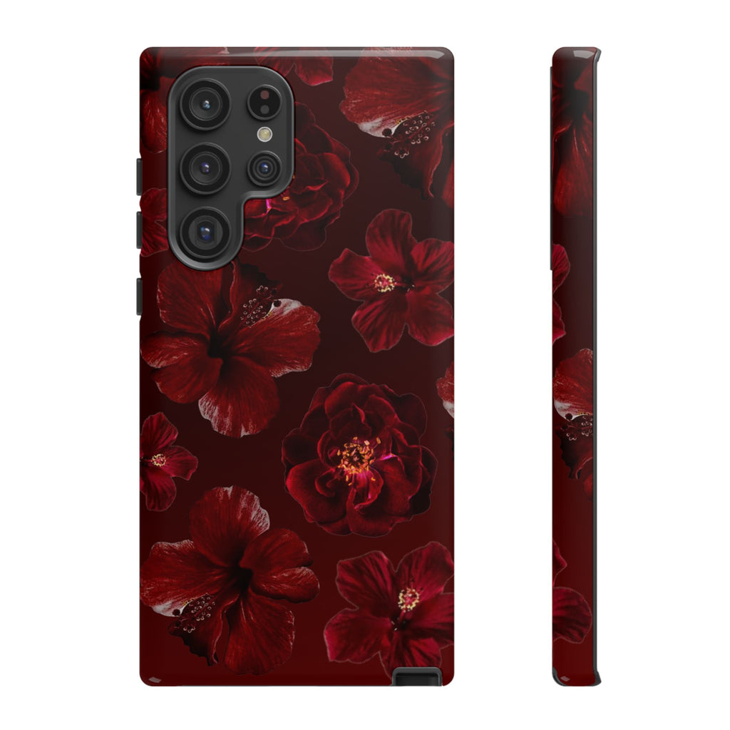 Dark Red Floral Phone Case – Protective Tough Case with Burgundy Roses