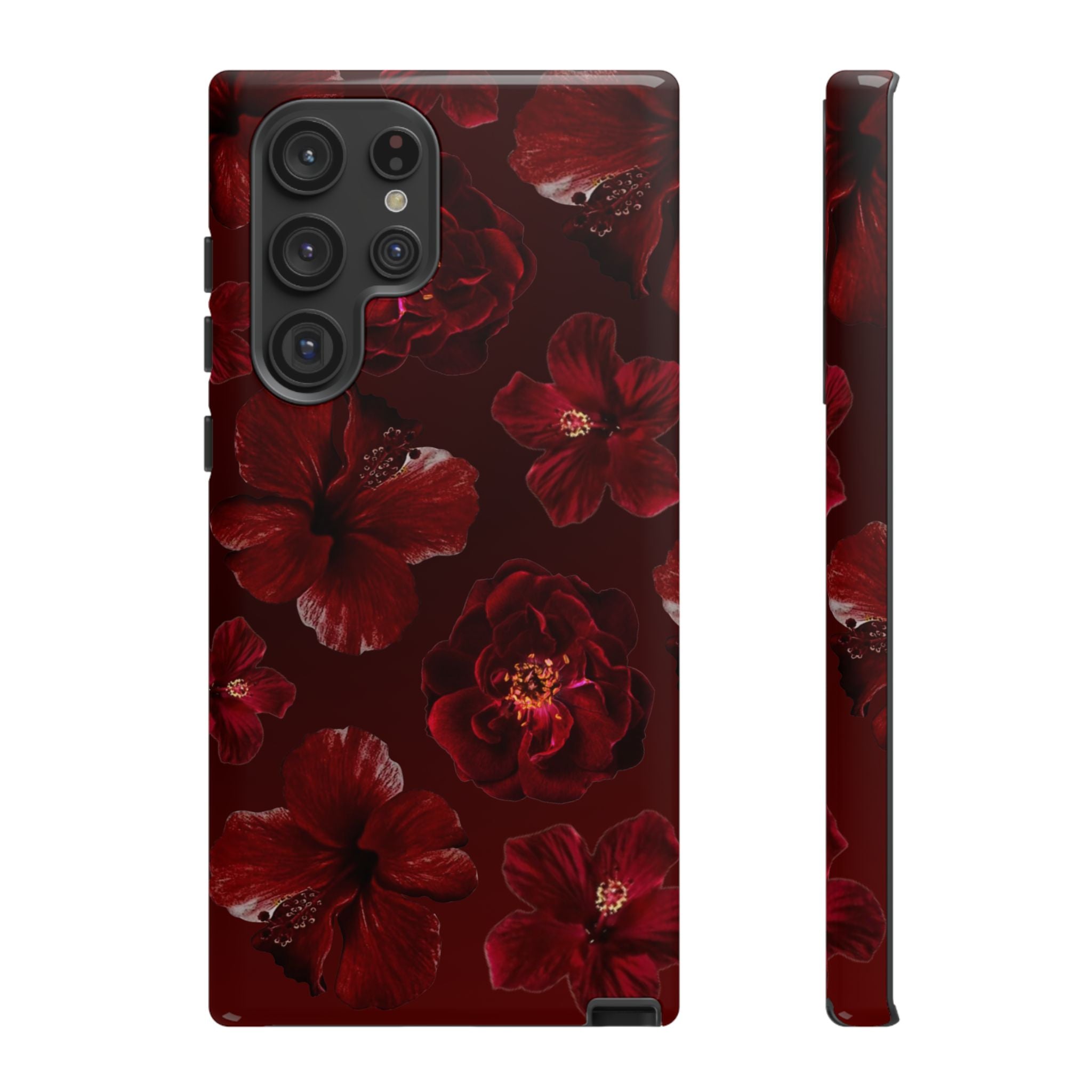Dark Red Floral Phone Case – Protective Tough Case with Burgundy Roses