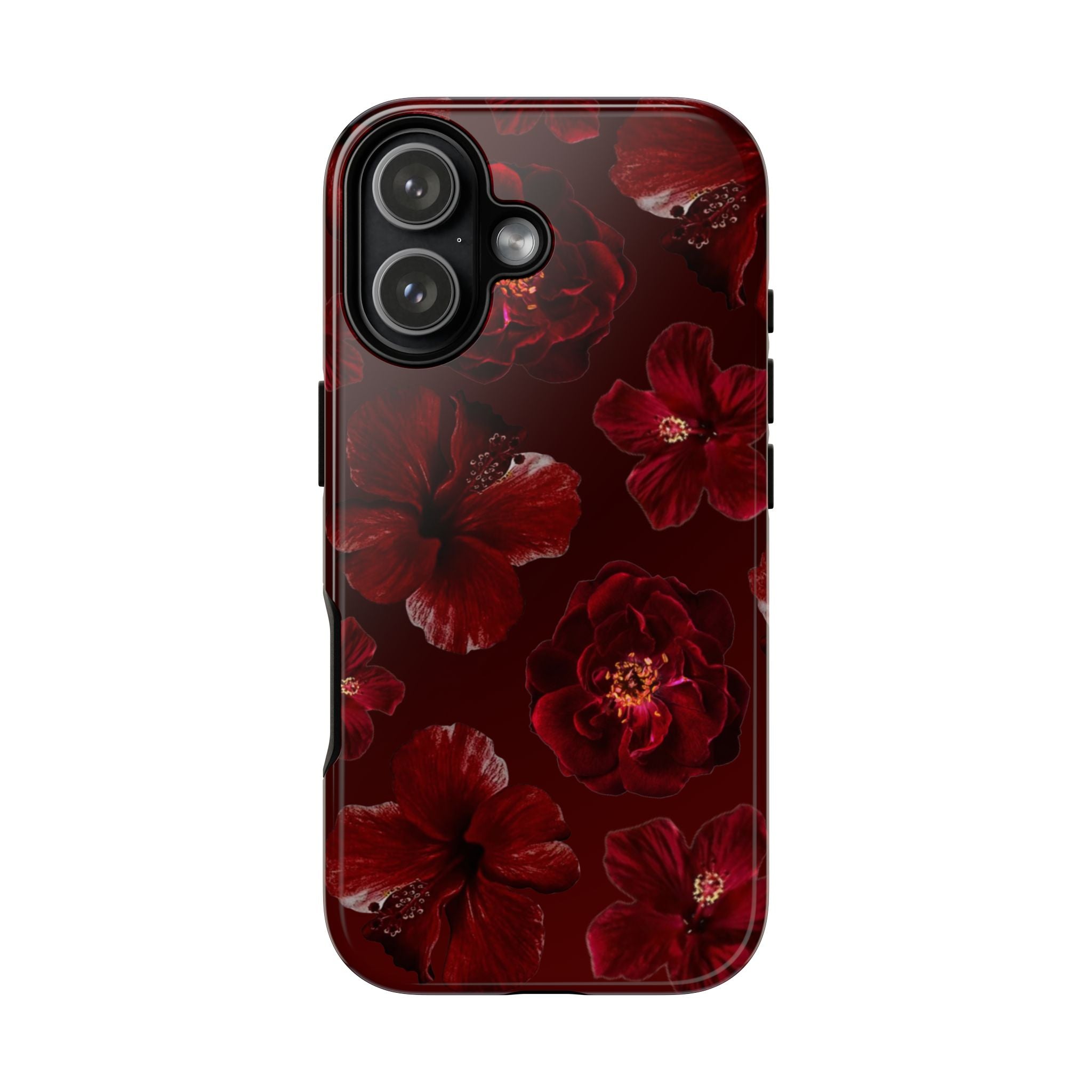 Dark Red Floral Phone Case – Protective Tough Case with Burgundy Roses