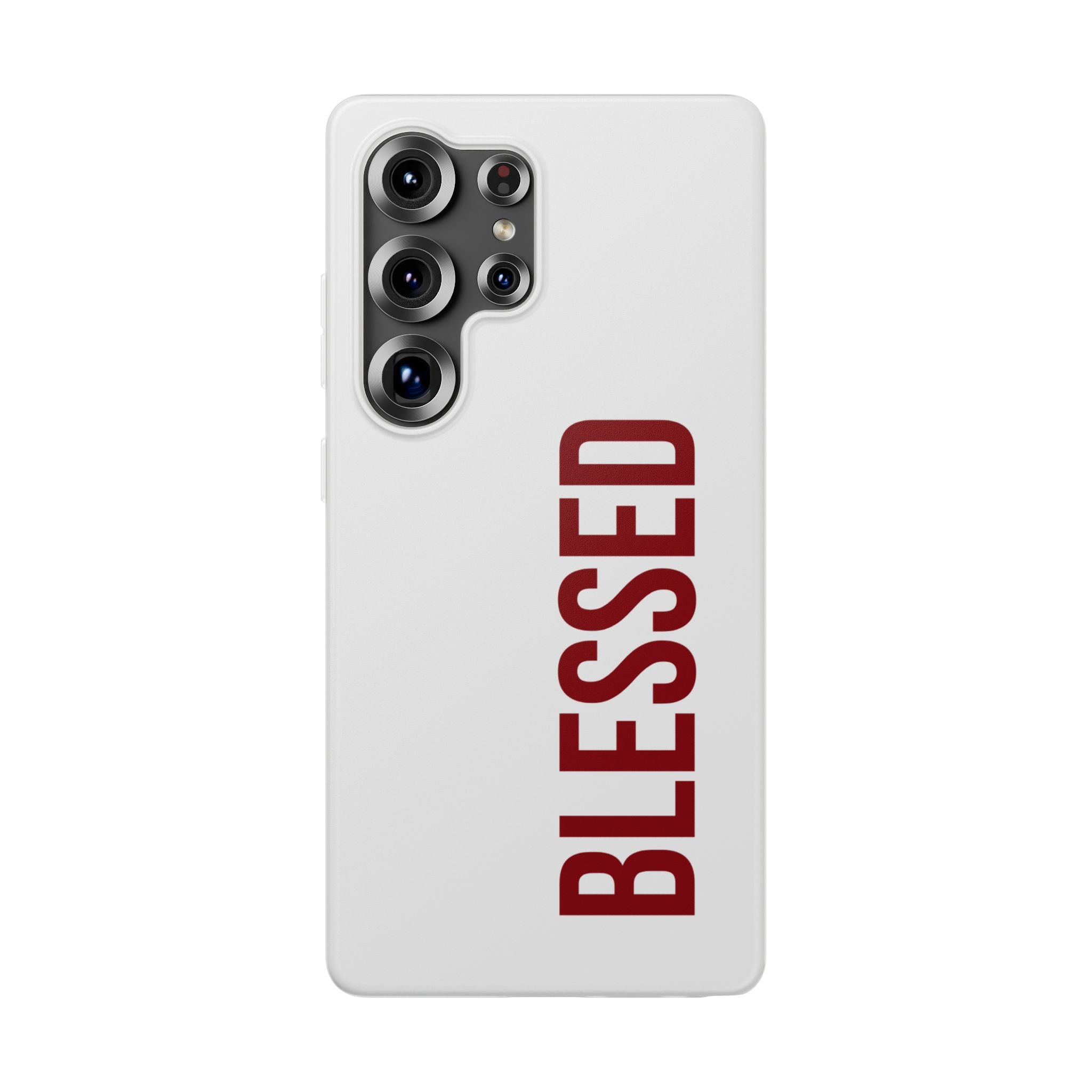 Blessed Phone Case — Vertical Red Typography Clear Flexi Case