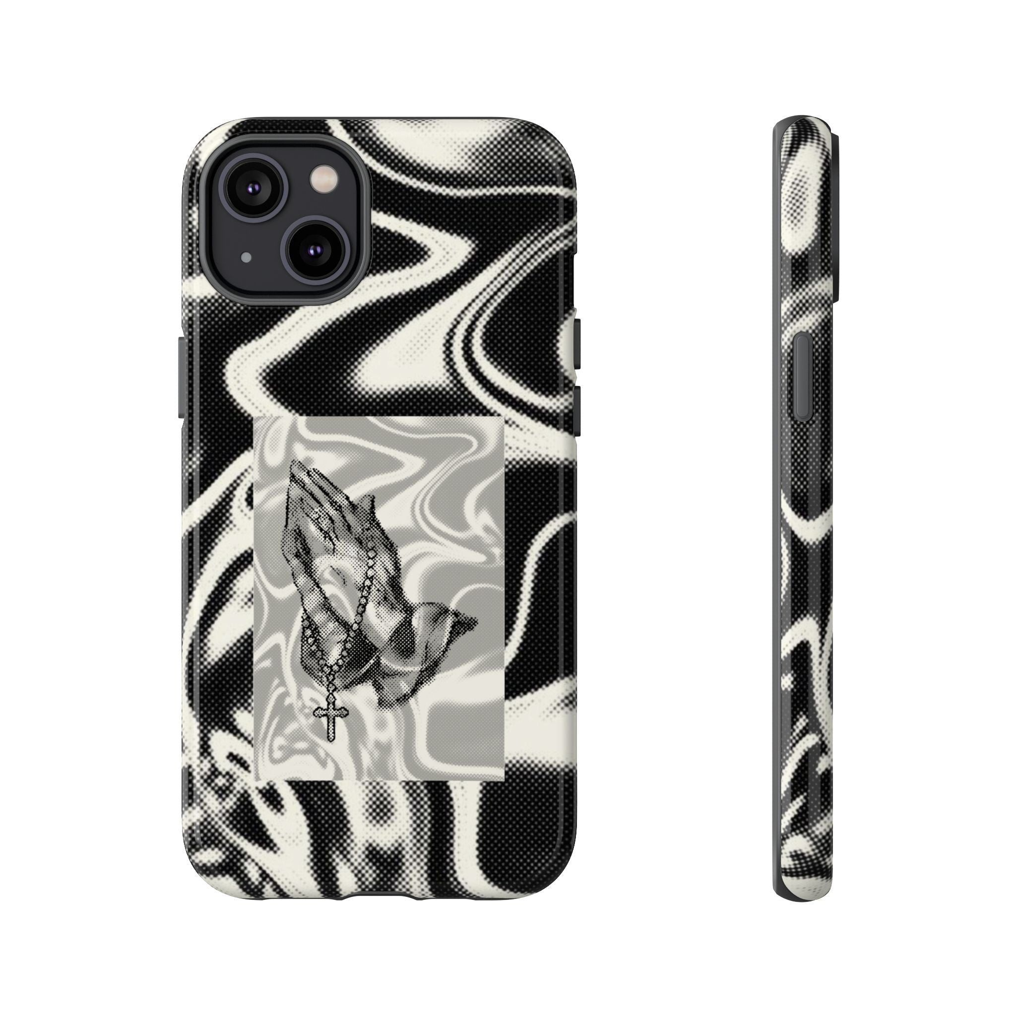 Praying Hands Phone Case – Black White Marble Spiritual Design