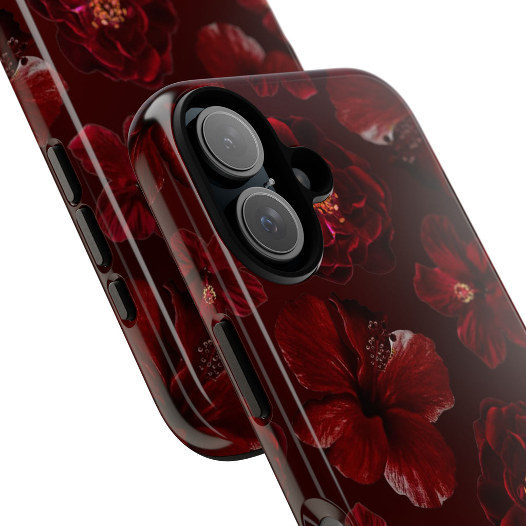 Dark Red Floral Phone Case – Protective Tough Case with Burgundy Roses