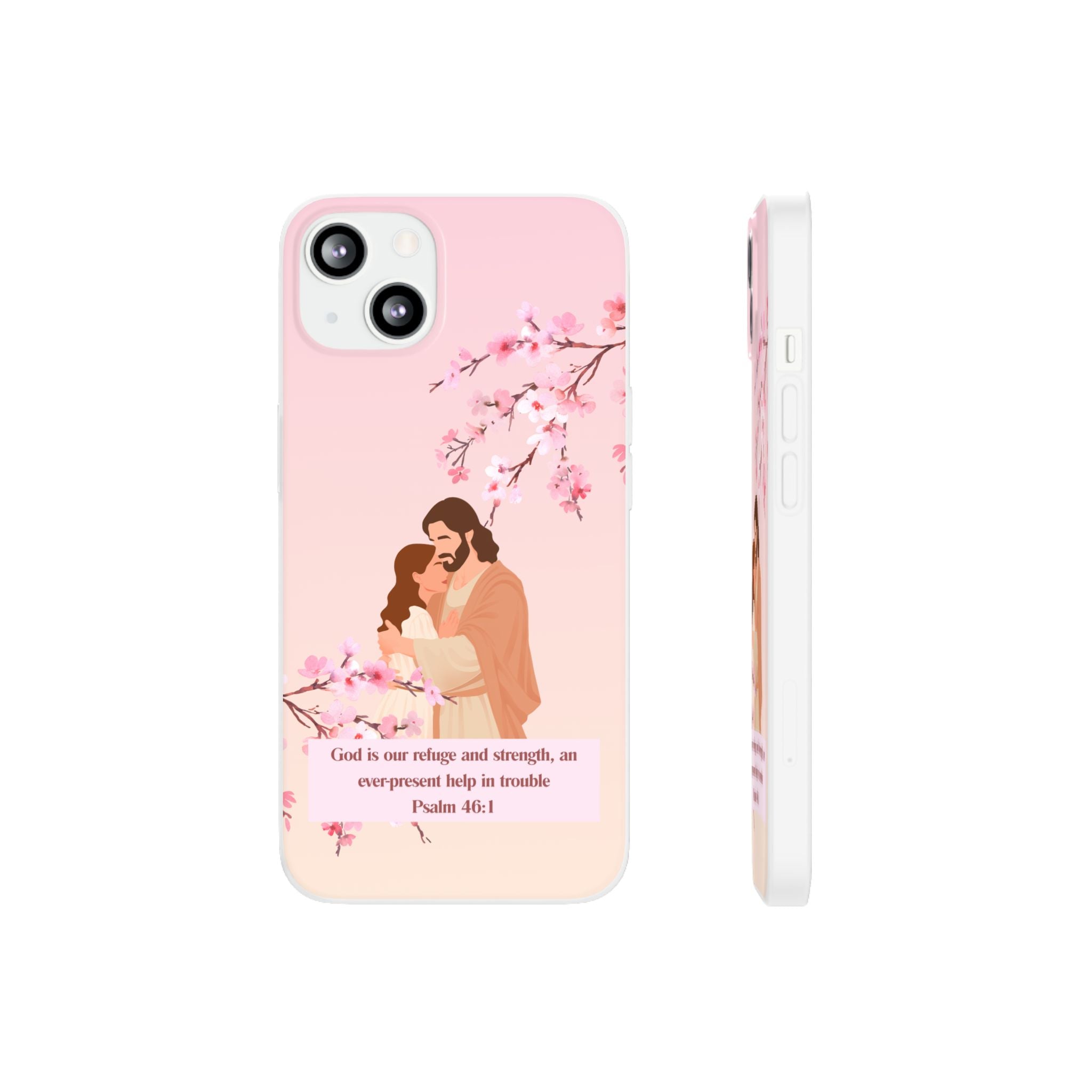 God Is Our Refuge – Psalm 46:1 Cherry Blossom Christian Flexi Phone Case
