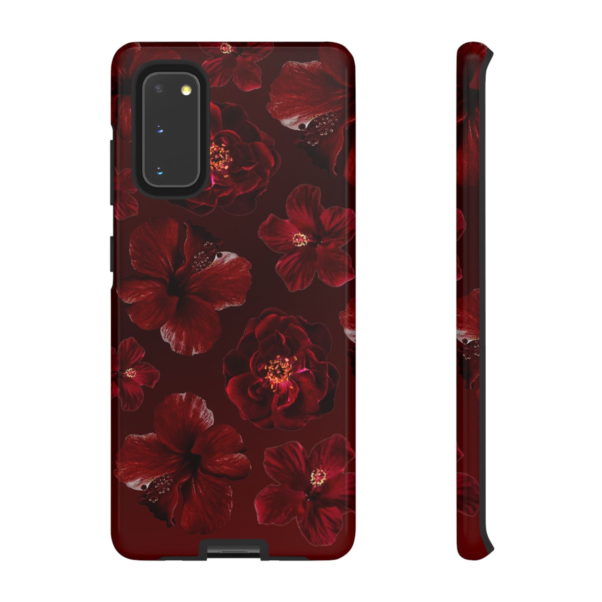Dark Red Floral Phone Case – Protective Tough Case with Burgundy Roses