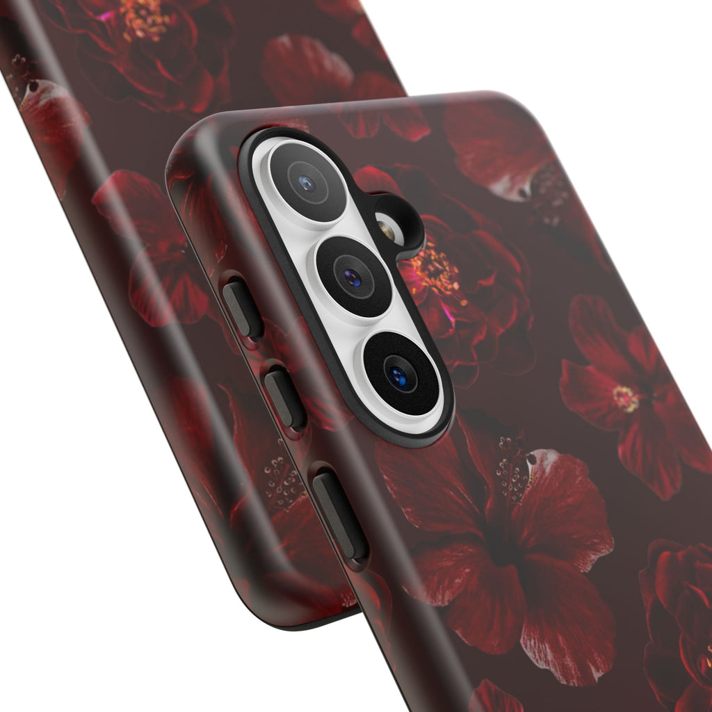 Dark Red Floral Phone Case – Protective Tough Case with Burgundy Roses