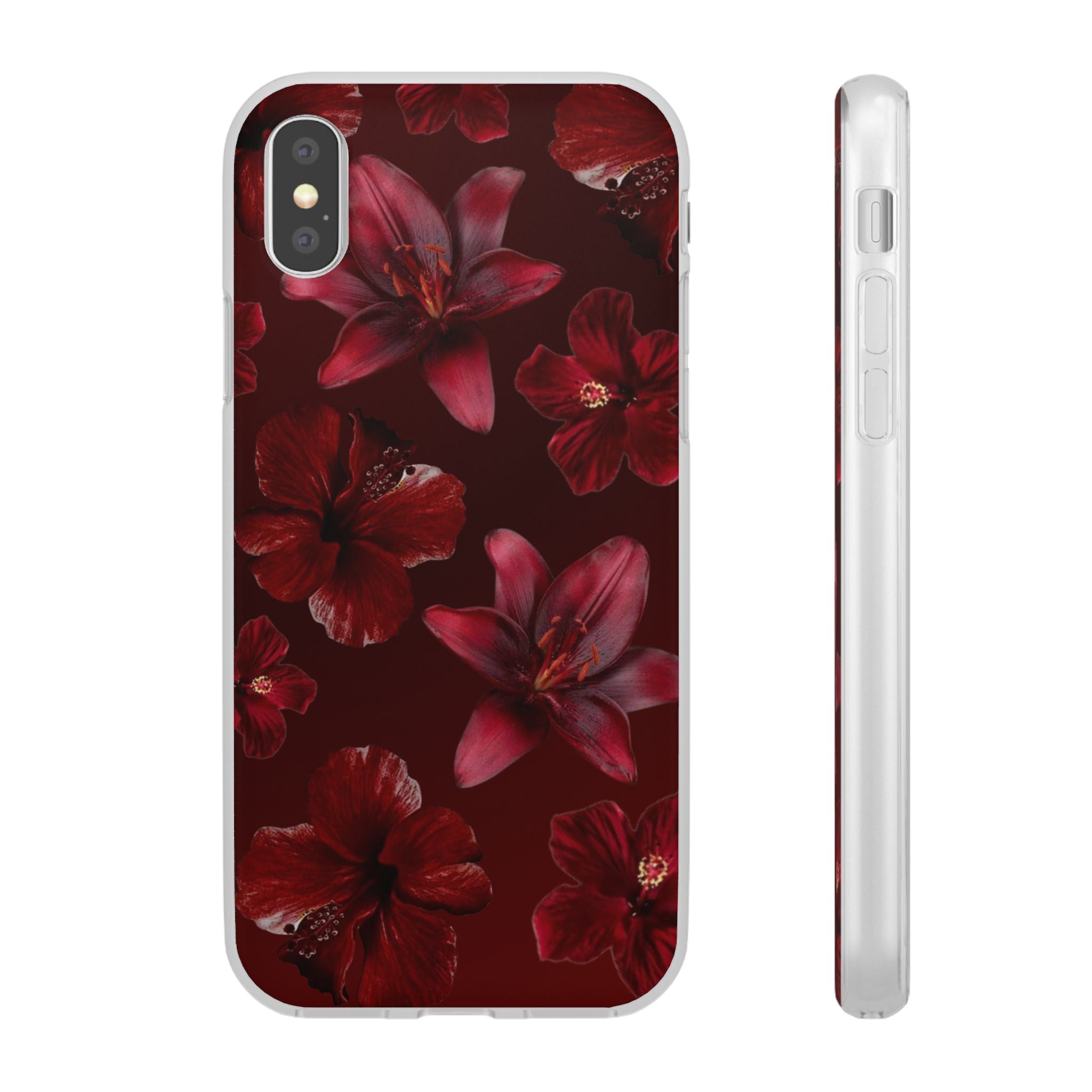 Red Floral Flexi Phone Case – Dark Burgundy Lily Pattern