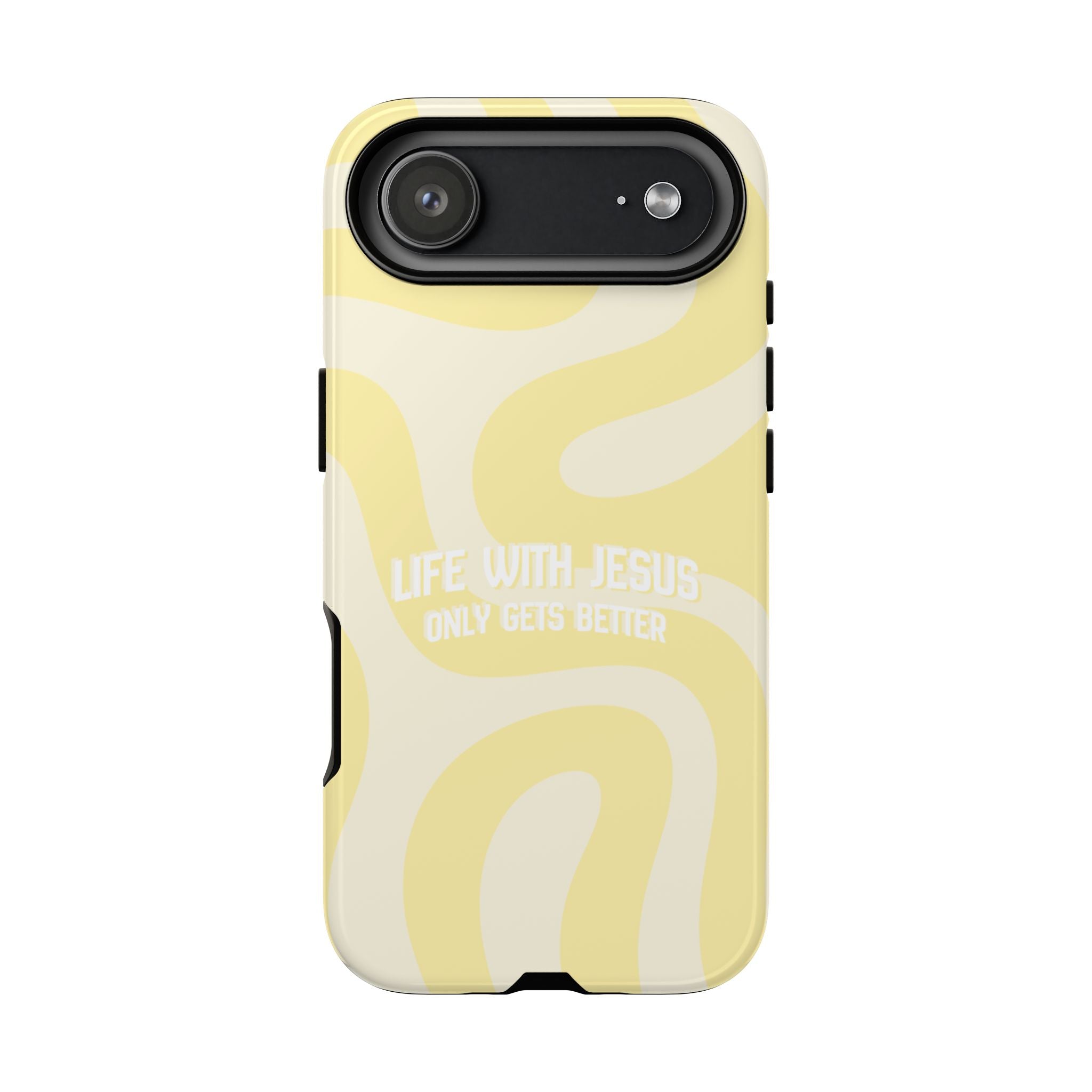 Yellow Swirl Phone Case - "Life With Jesus Only Gets Better" Christian iPhone Cover Tough Case