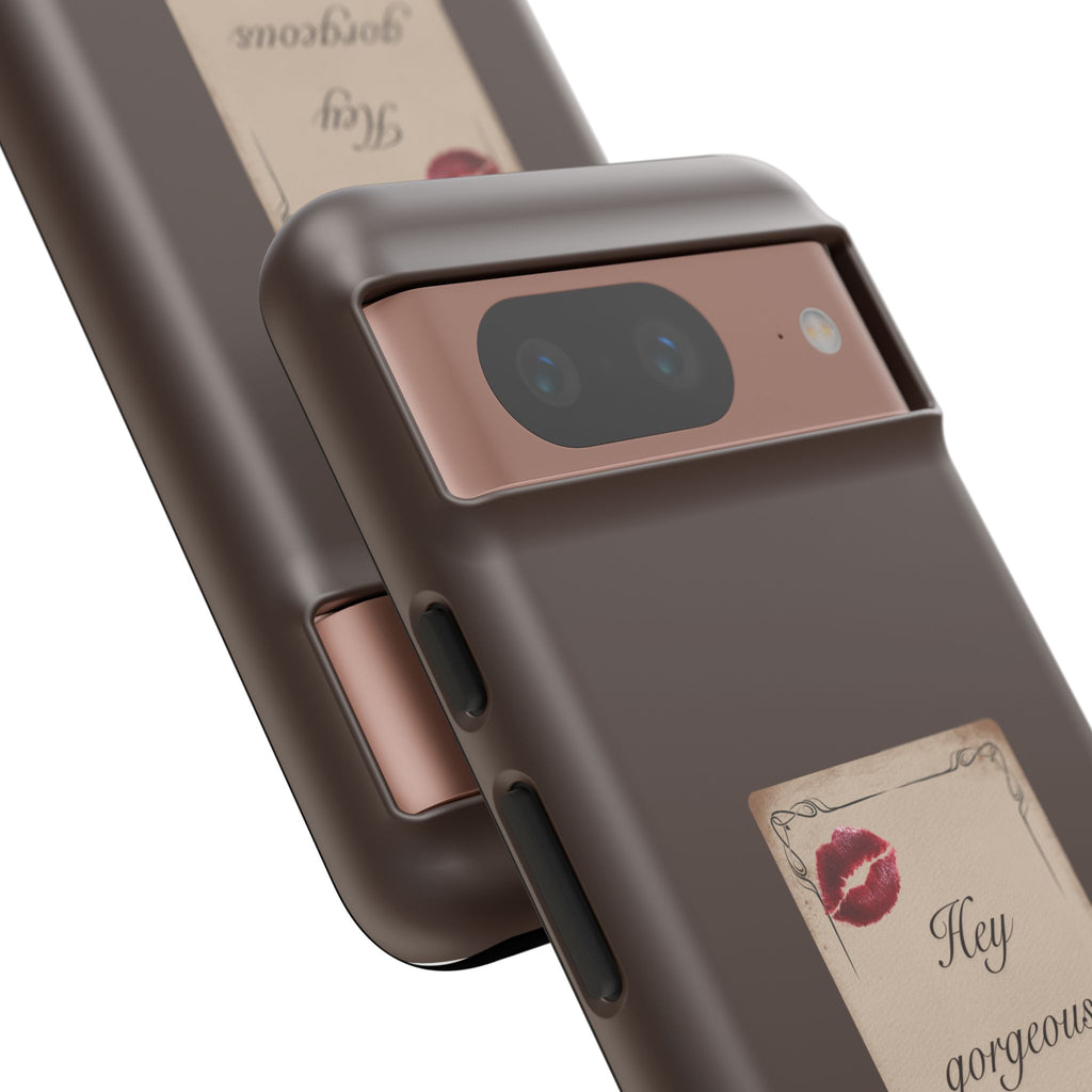 Hey Gorgeous Phone Case — Brown Lip Print & Shadow Hand Protective Cover