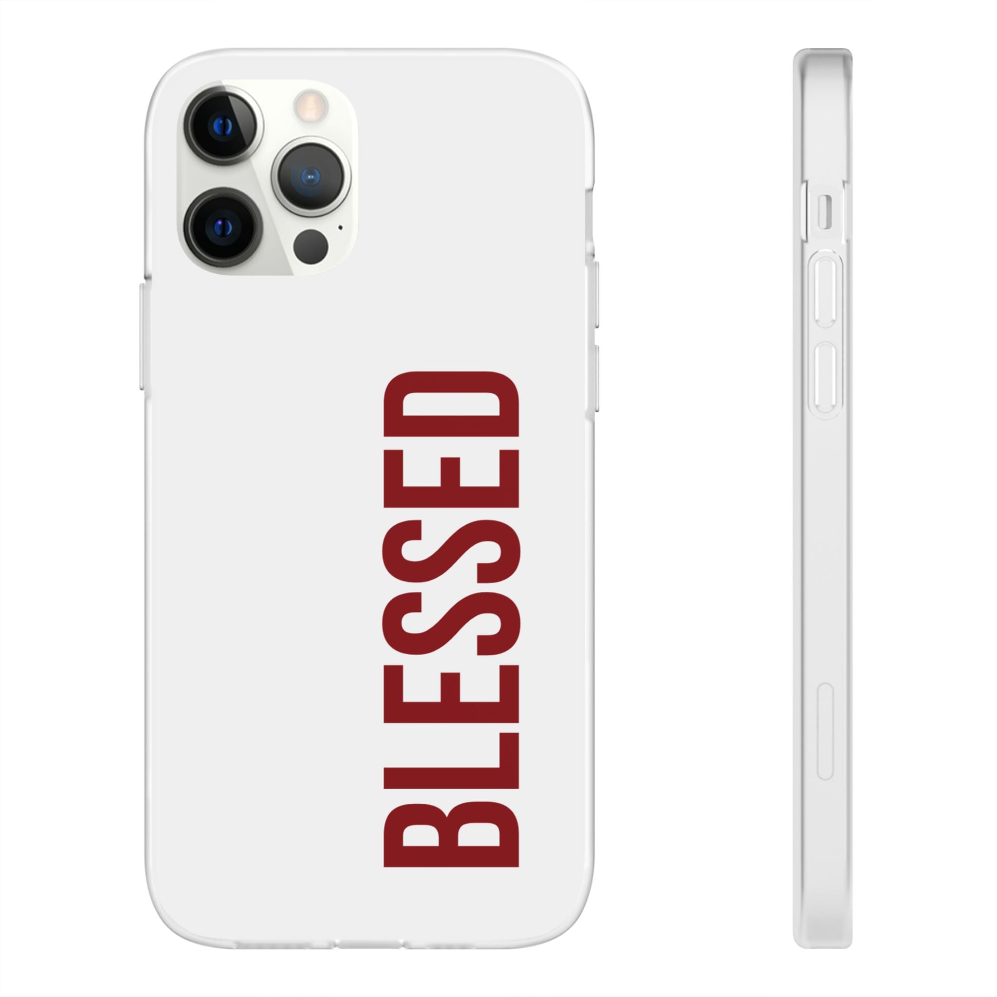 Blessed Phone Case — Vertical Red Typography Clear Flexi Case