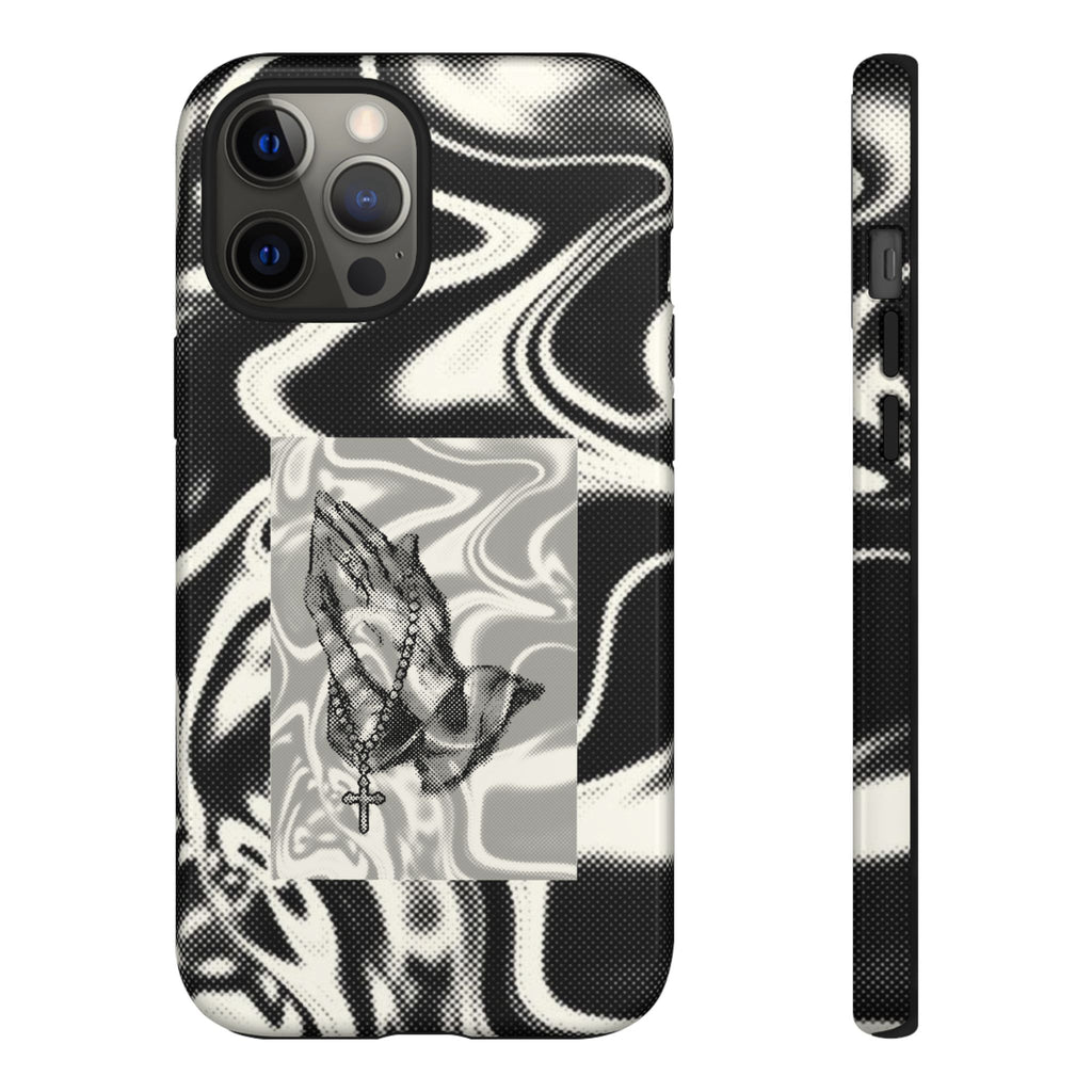 Praying Hands Phone Case – Black White Marble Spiritual Design