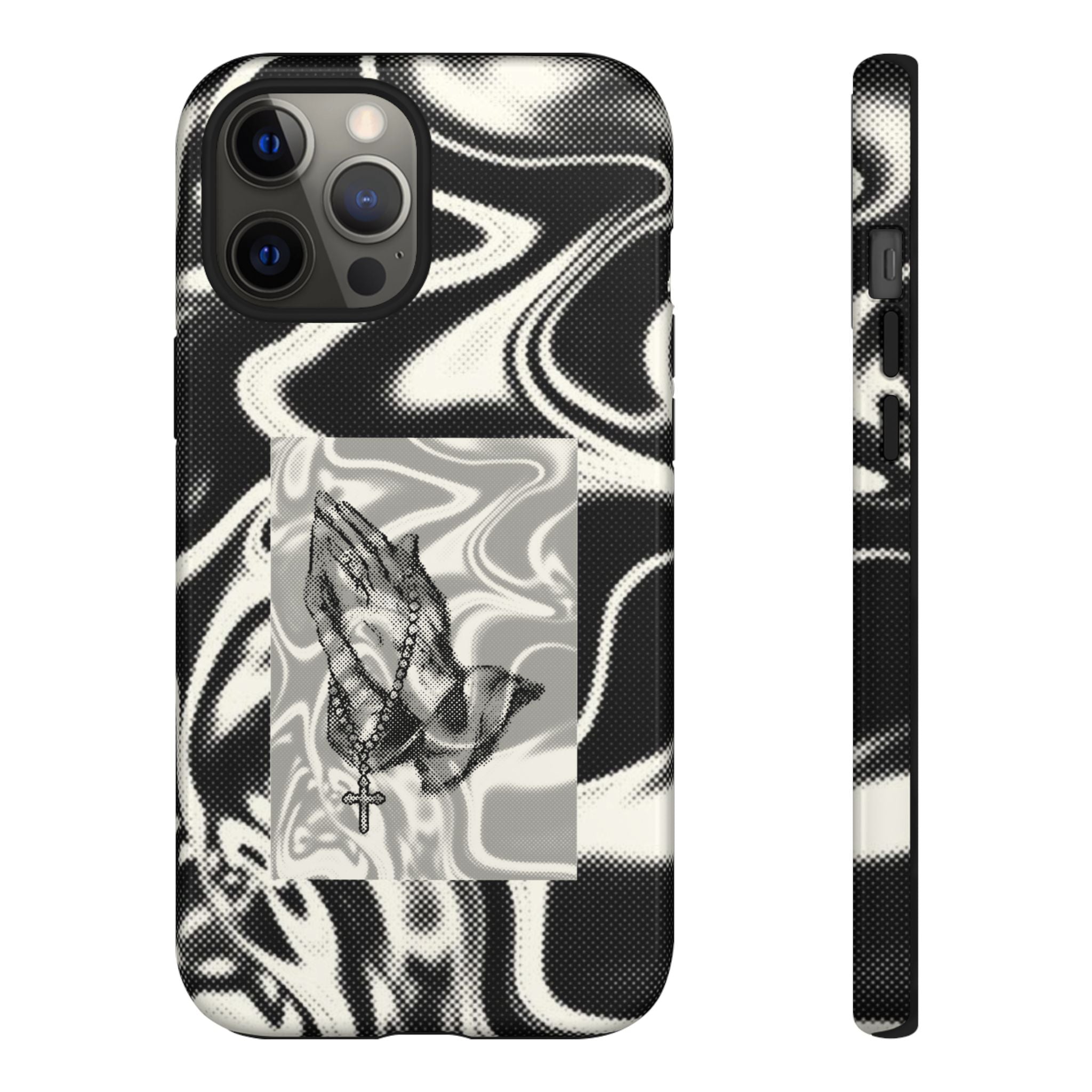 Praying Hands Phone Case – Black White Marble Spiritual Design