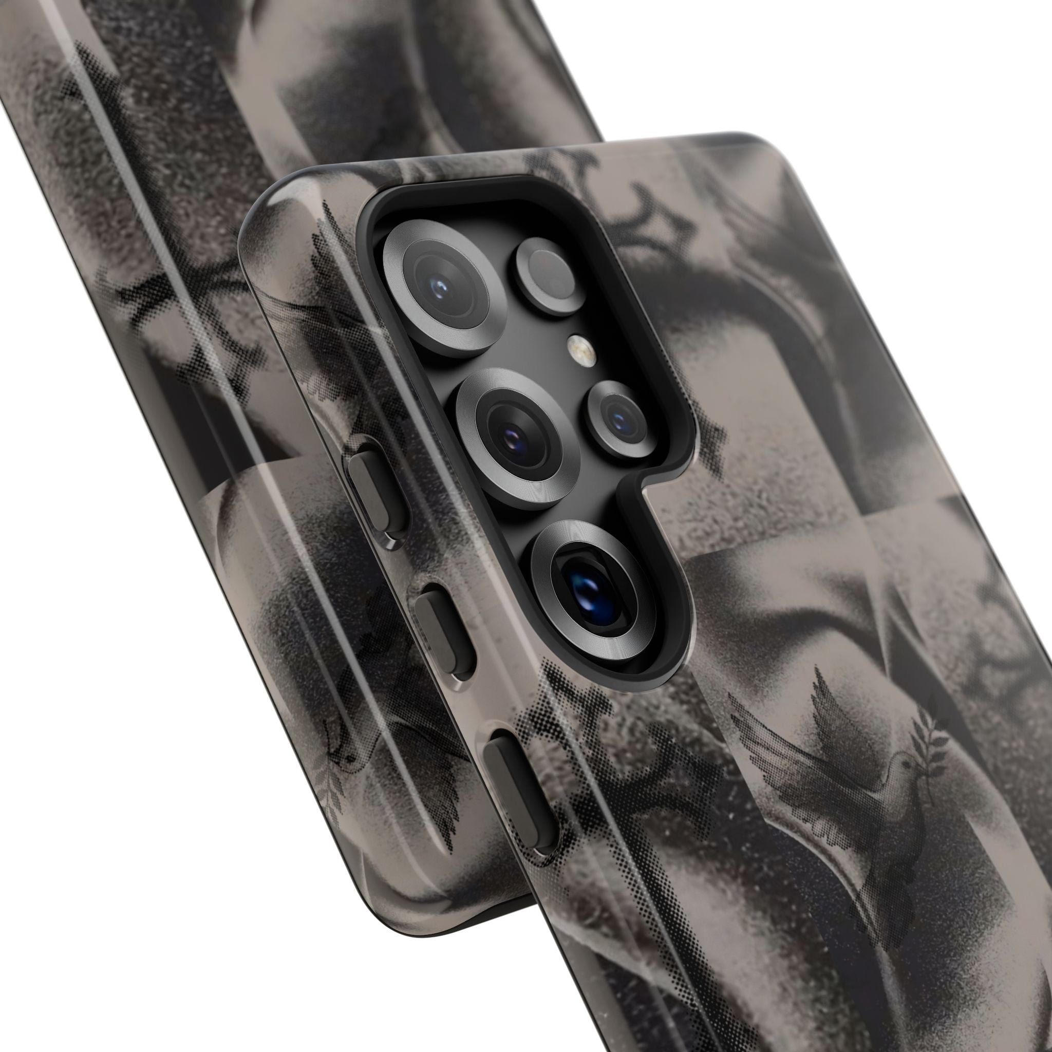 Gothic Cross & Dove Phone Case — Moody Checkerboard Protective Case