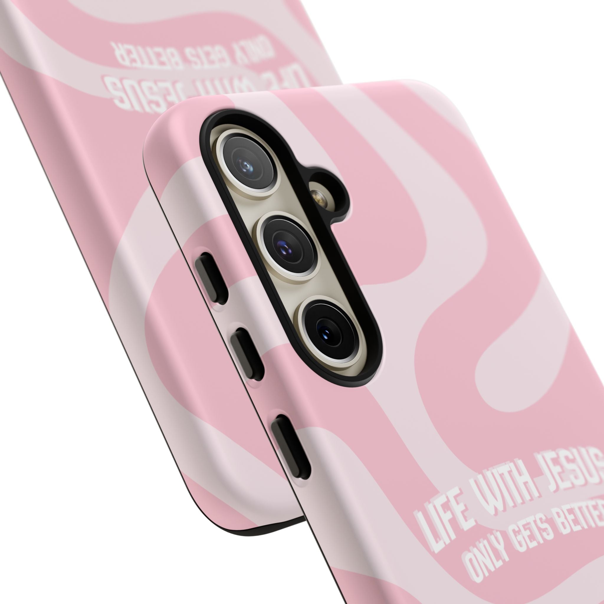 Pink Swirl Phone Case - "Life With Jesus Only Gets Better" Christian iPhone Cover