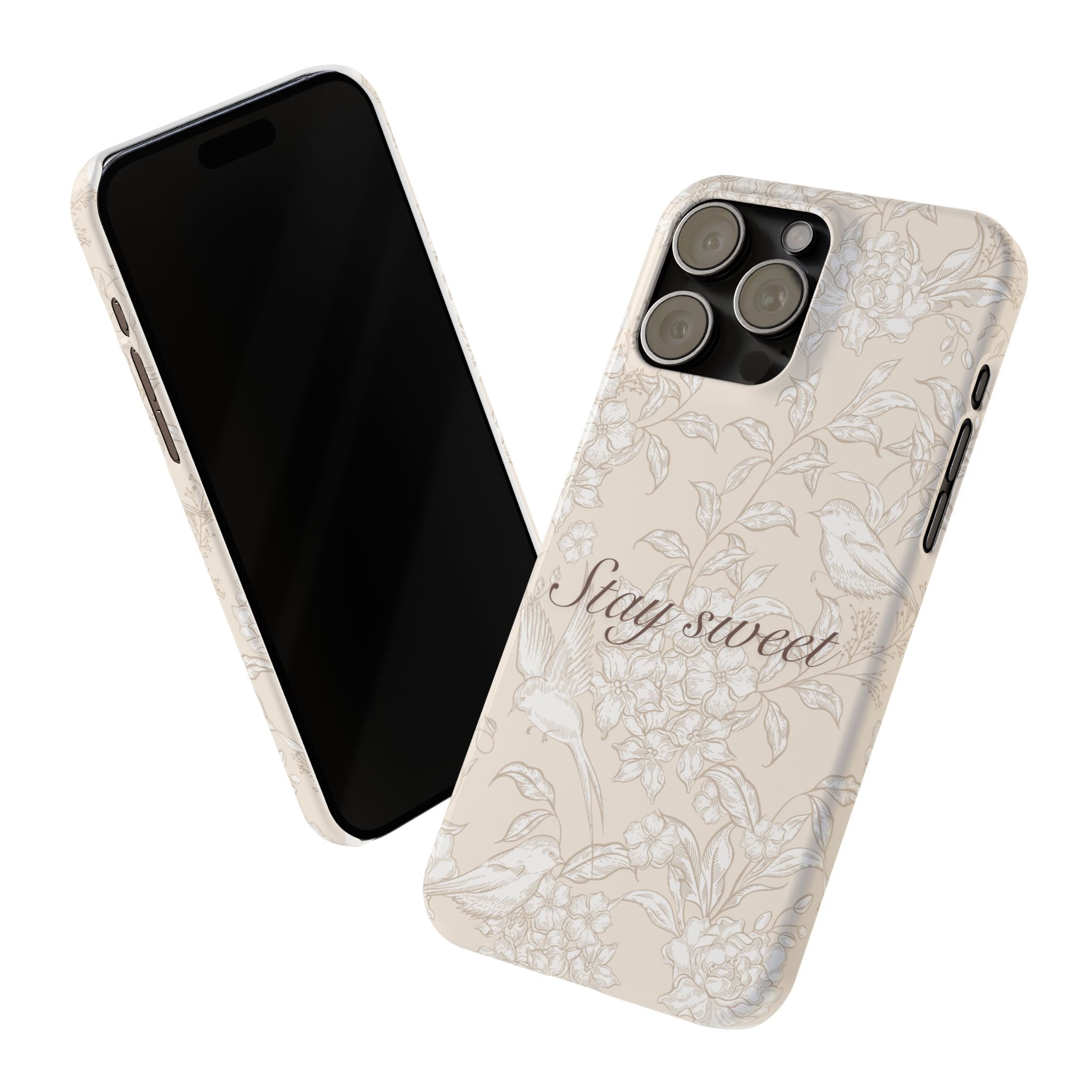 Stay Sweet Floral Slim Phone Case — Beige Bird & Blossom Protective Cover