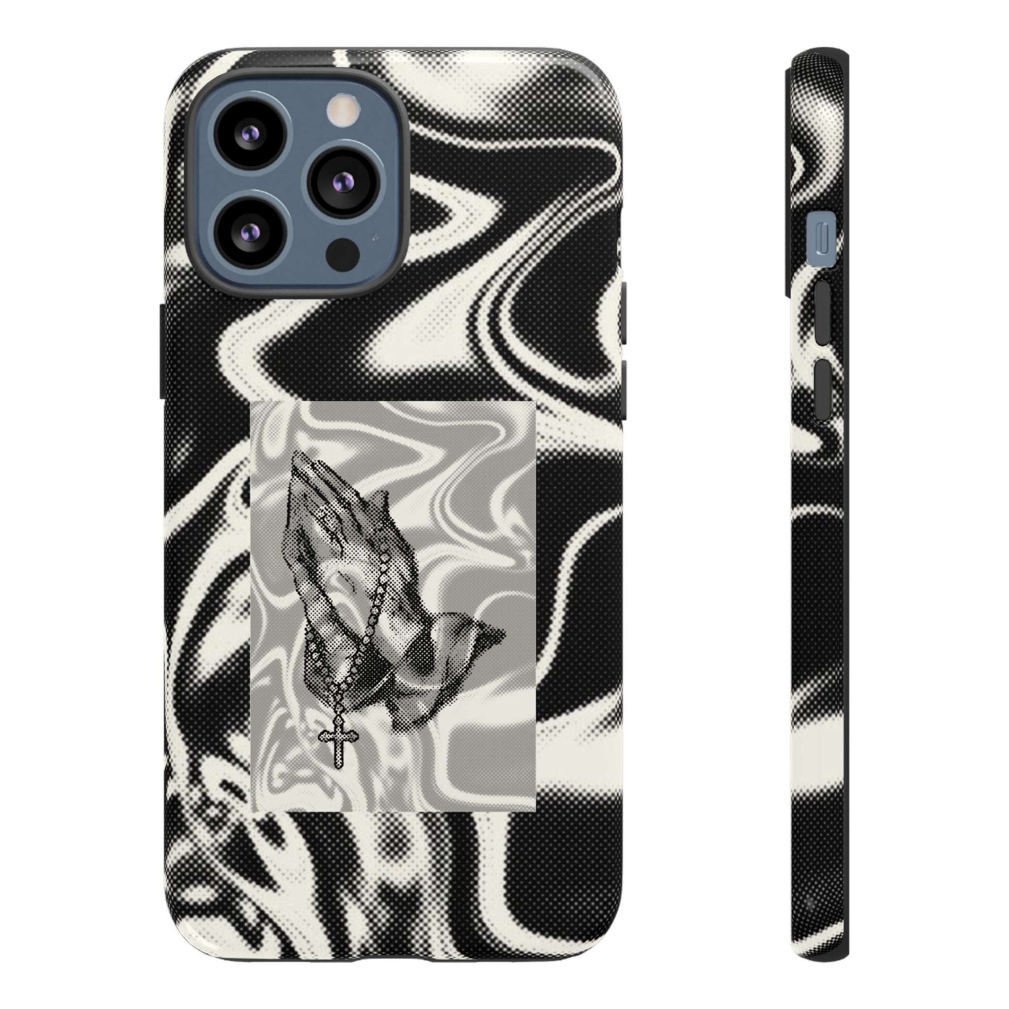 Praying Hands Phone Case – Black White Marble Spiritual Design