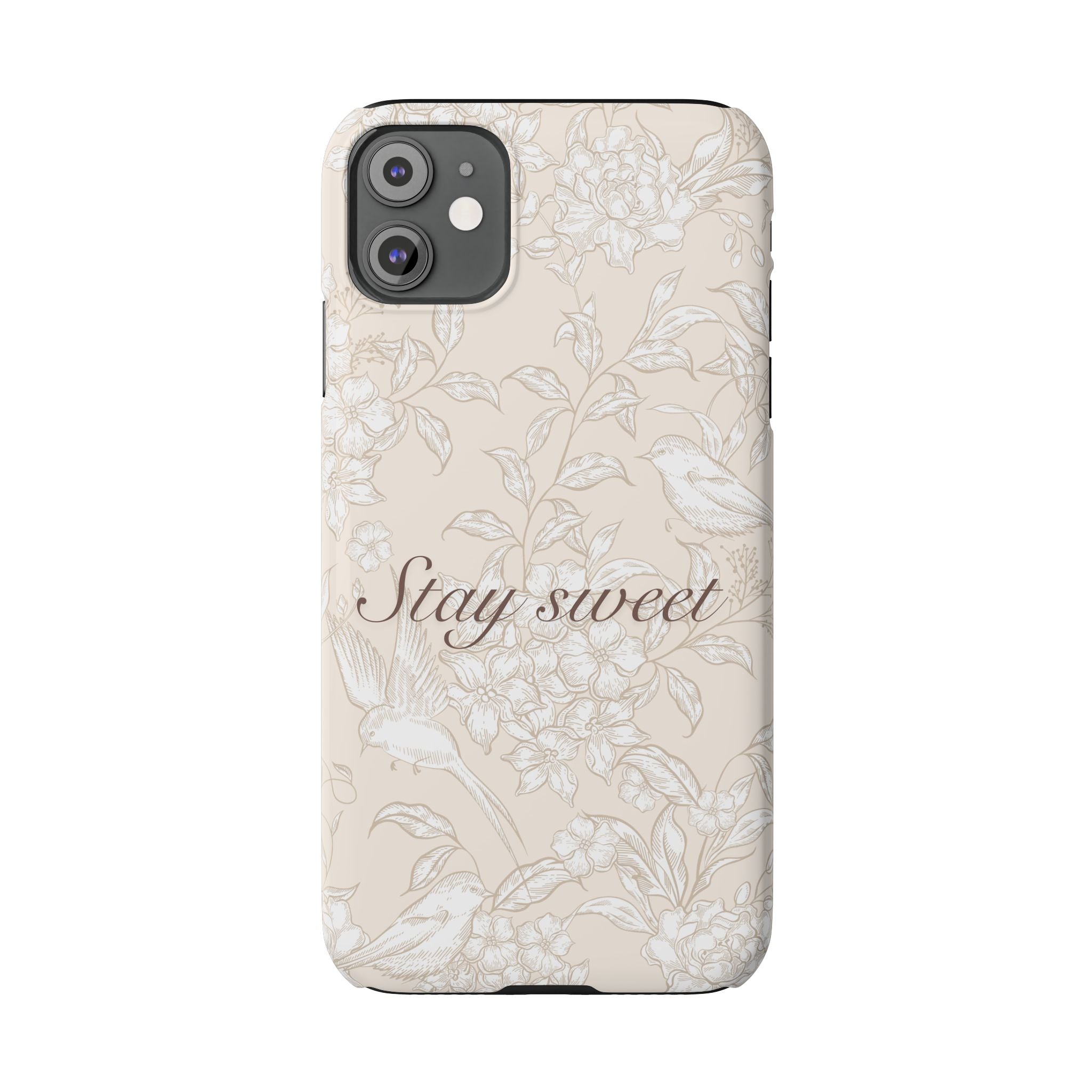Stay Sweet Floral Slim Phone Case — Beige Bird & Blossom Protective Cover