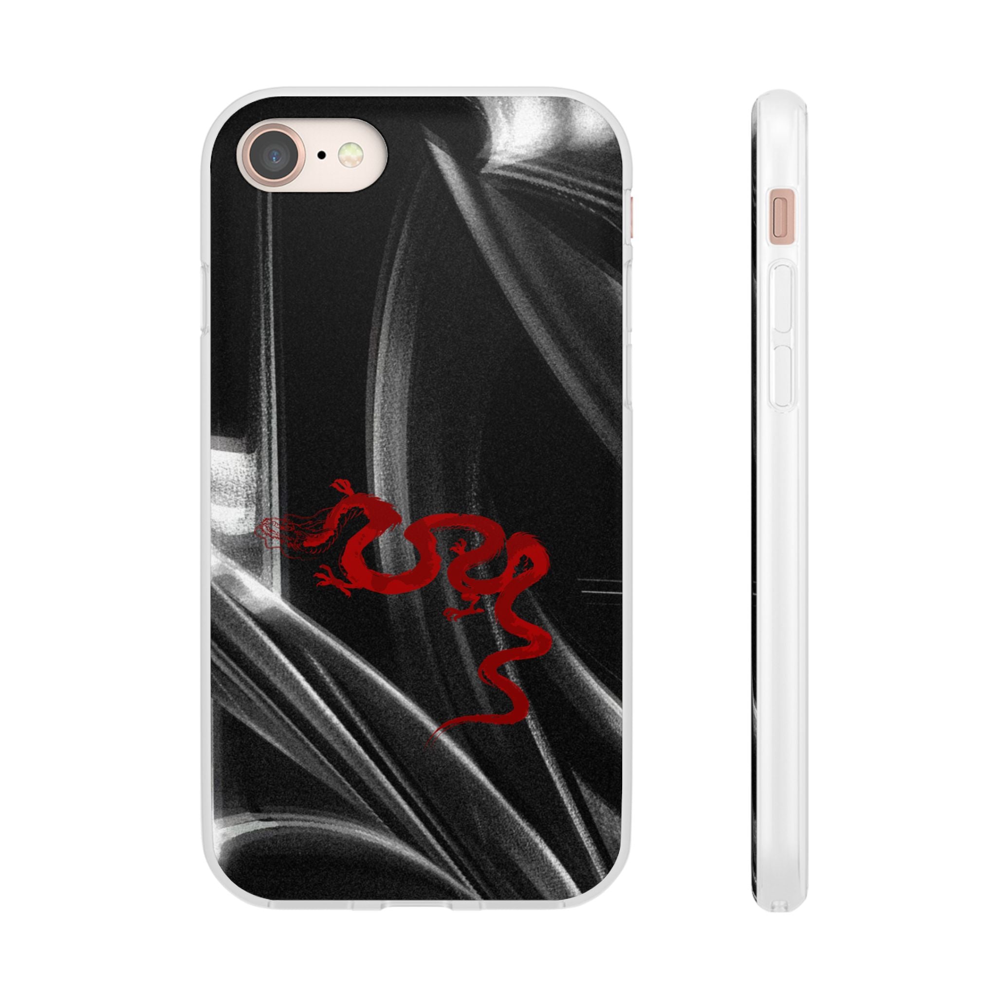 Flexi Phone Case — Black Smoke Background with Red Dragon