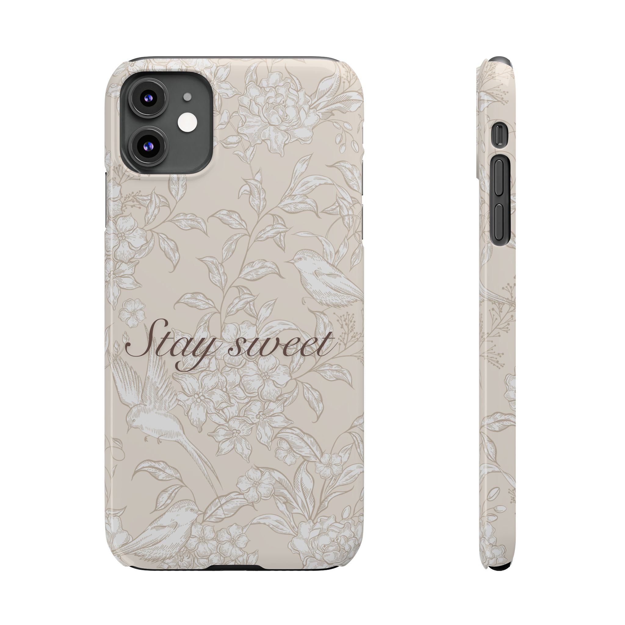 Stay Sweet Floral Slim Phone Case — Beige Bird & Blossom Protective Cover