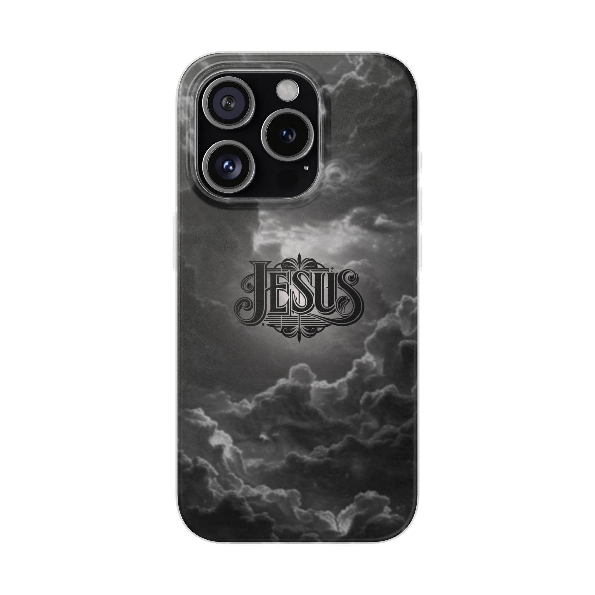 Jesus Cloud Phone Case — Faith-Inspired Flexi Case with 'Jesus' Script