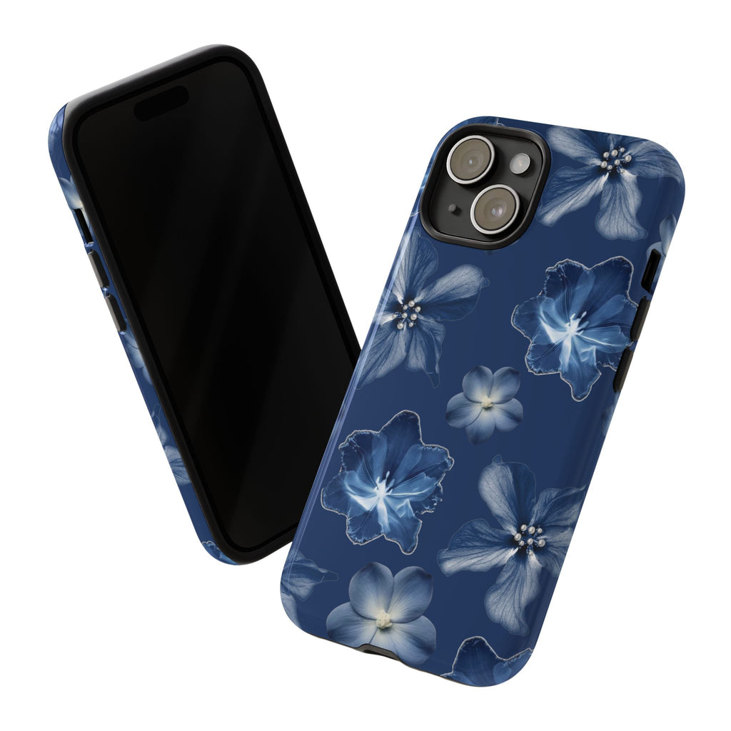 Navy Floral Tough Phone Case — Blue Bloom Protective Cover
