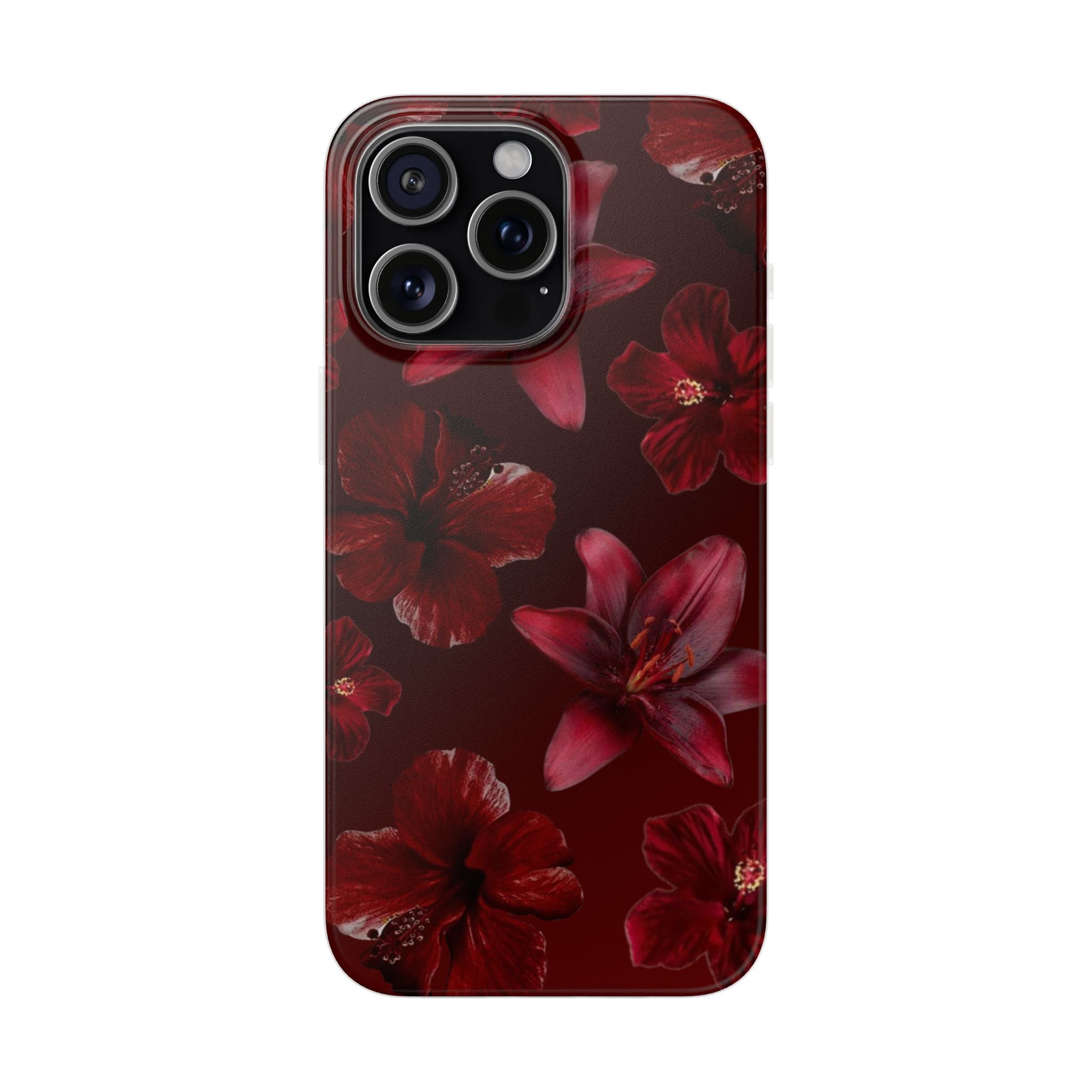 Red Floral Flexi Phone Case – Dark Burgundy Lily Pattern