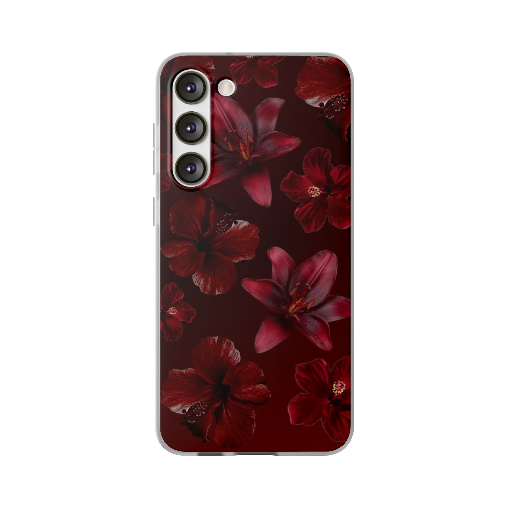 Red Floral Flexi Phone Case – Dark Burgundy Lily Pattern