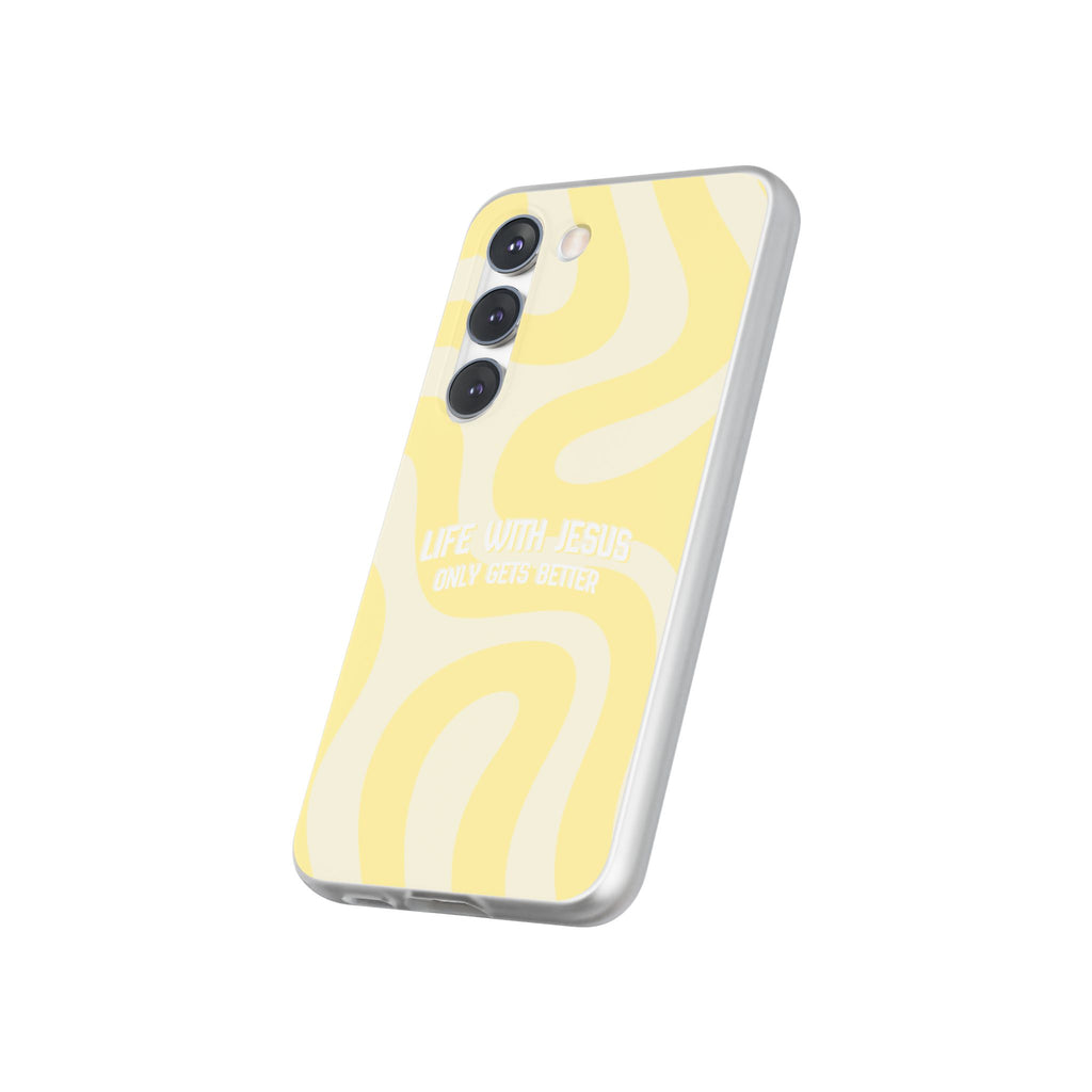 Christian Phone Case - "Life With Jesus Only Gets Better" Yellow Swirl Flexi Case
