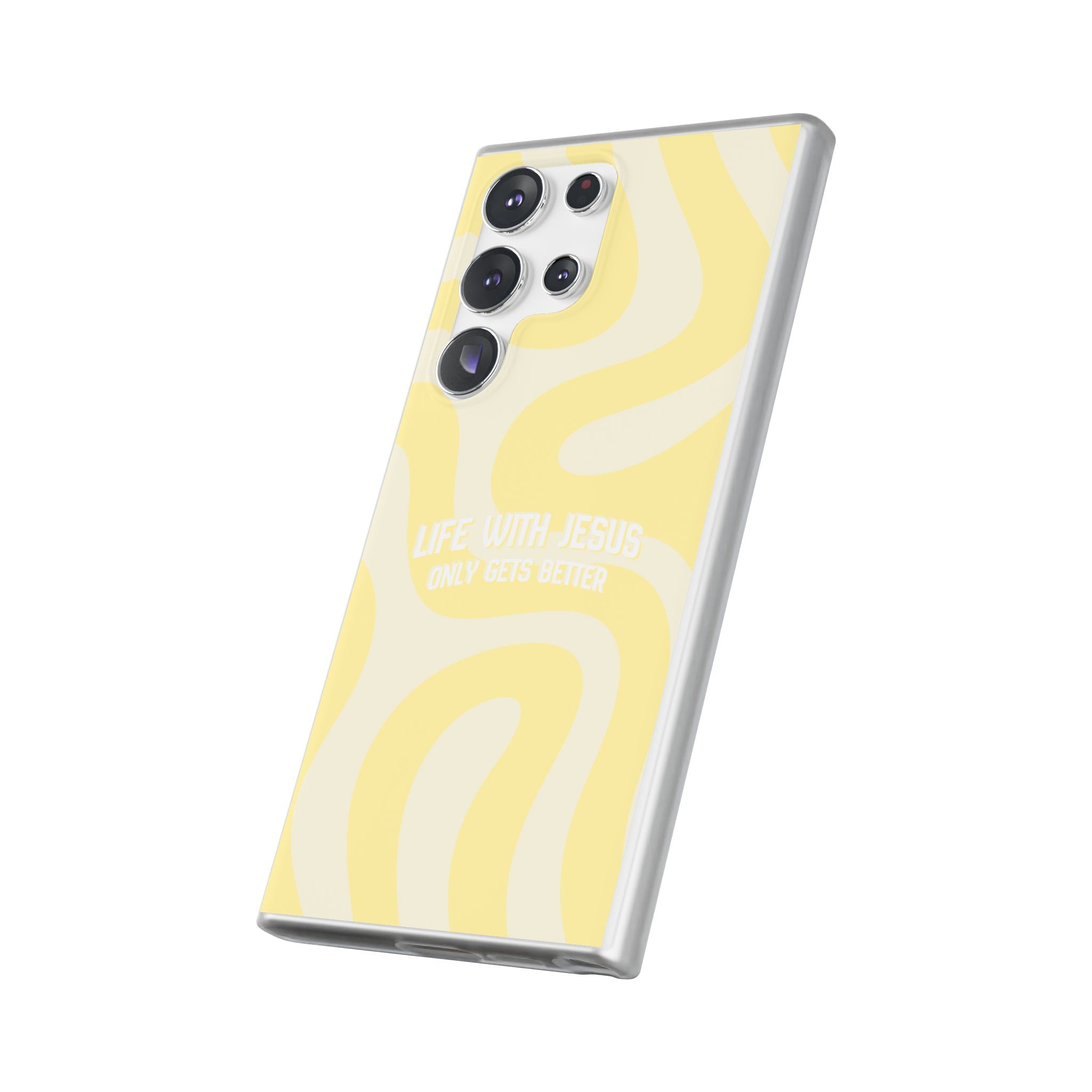 Christian Phone Case - "Life With Jesus Only Gets Better" Yellow Swirl Flexi Case