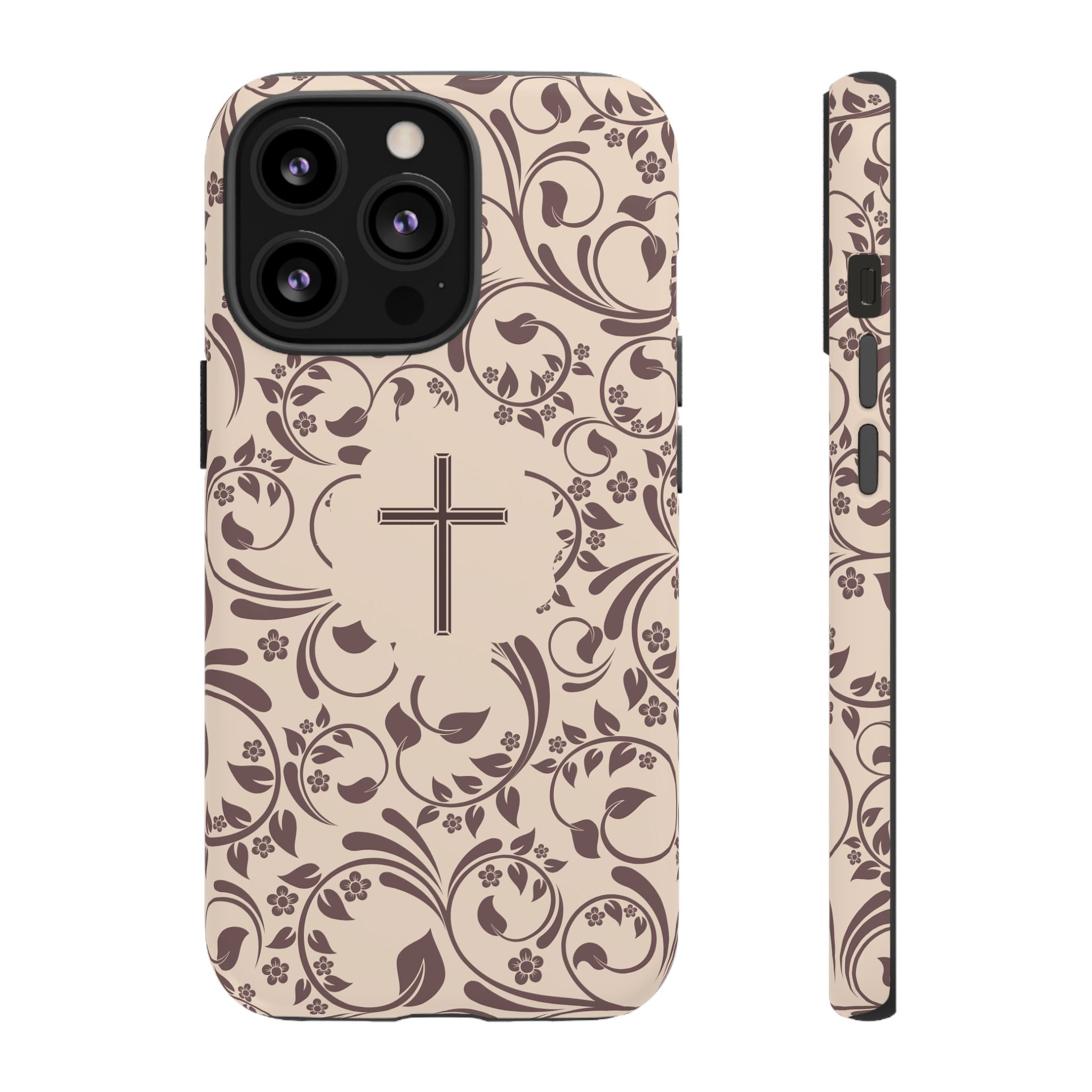 Christian Cross Floral Phone Case — Elegant Religious Protective Cover