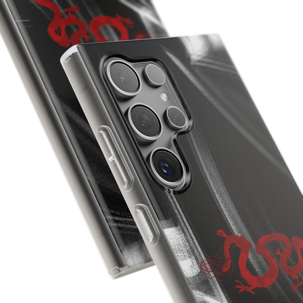 Flexi Phone Case — Black Smoke Background with Red Dragon