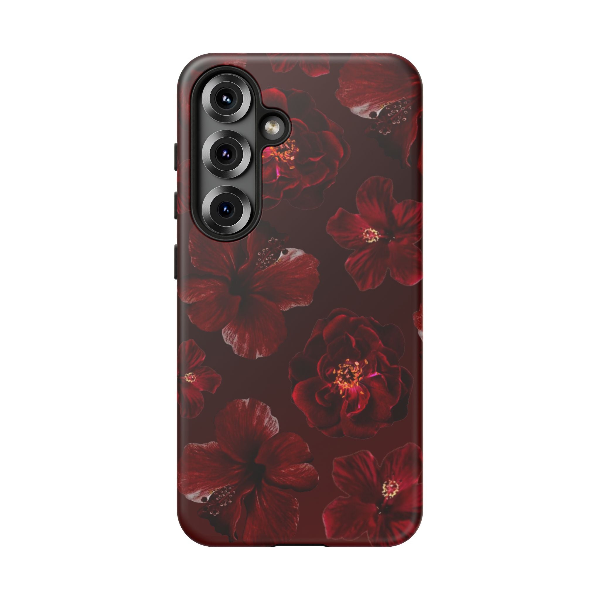 Dark Red Floral Phone Case – Protective Tough Case with Burgundy Roses