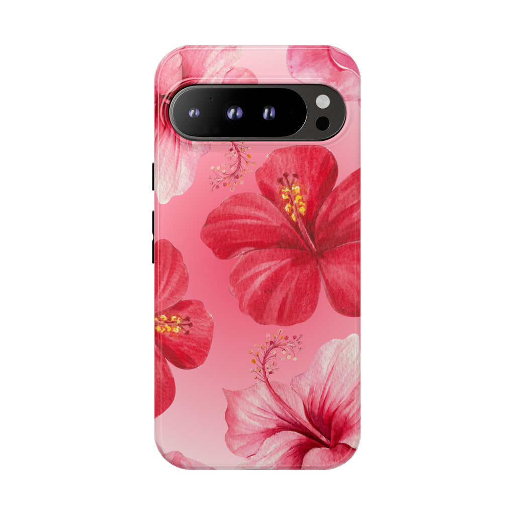 Hibiscus Pink Tough Phone Case — Floral Tropical Protective Cover