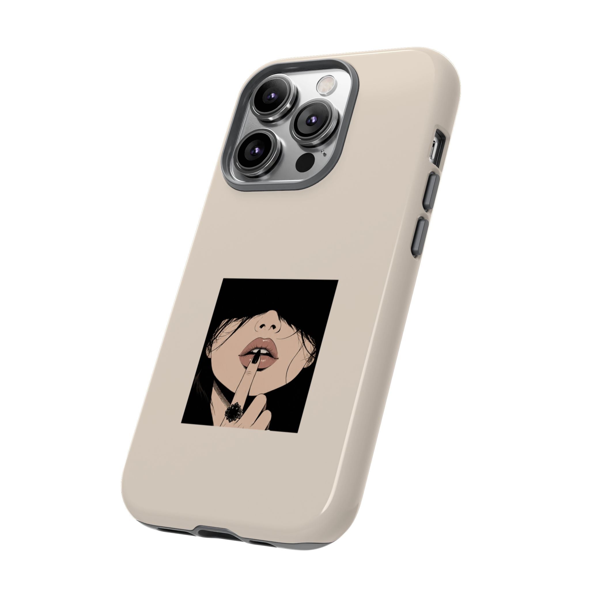 Minimal Anime Girl Shh Design, Edgy Aesthetic Protective Cover
