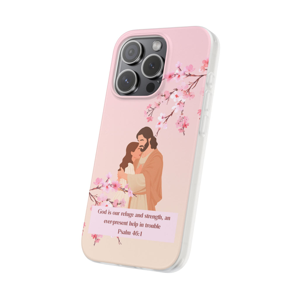 God Is Our Refuge – Psalm 46:1 Cherry Blossom Christian Flexi Phone Case