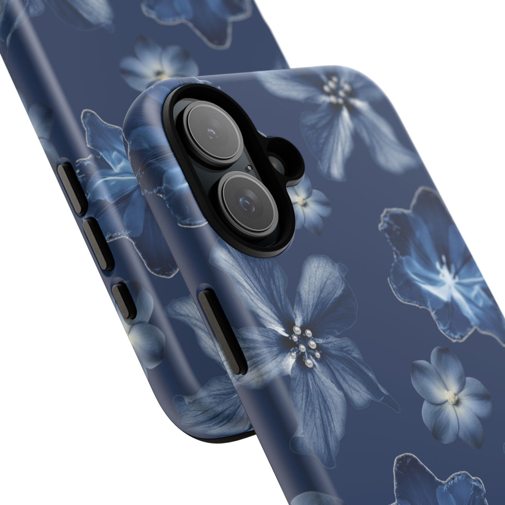 Navy Floral Tough Phone Case — Blue Bloom Protective Cover