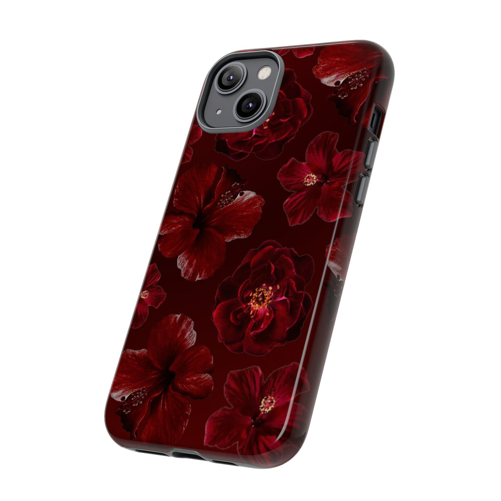 Dark Red Floral Phone Case – Protective Tough Case with Burgundy Roses