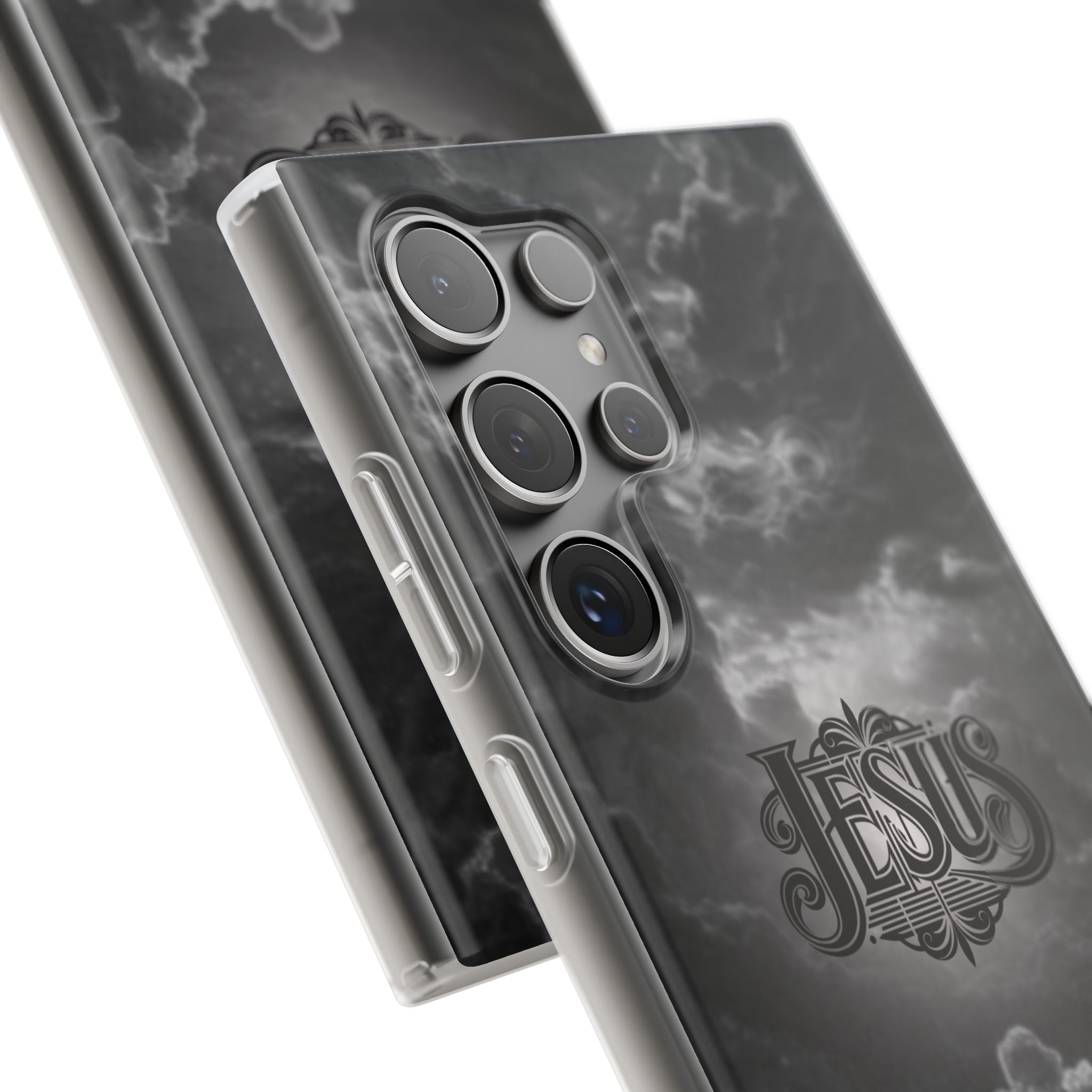 Jesus Cloud Phone Case — Faith-Inspired Flexi Case with 'Jesus' Script
