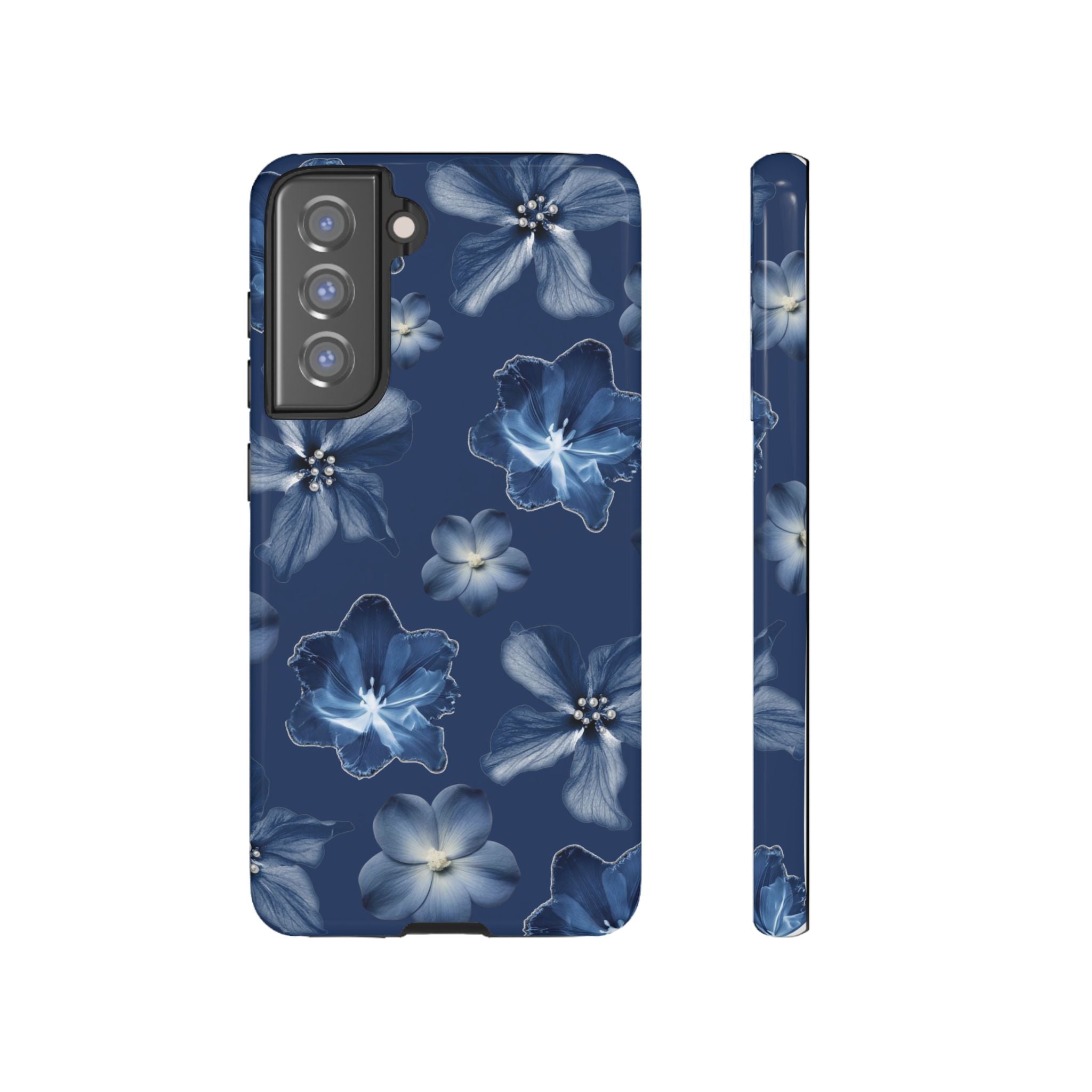Navy Floral Tough Phone Case — Blue Bloom Protective Cover
